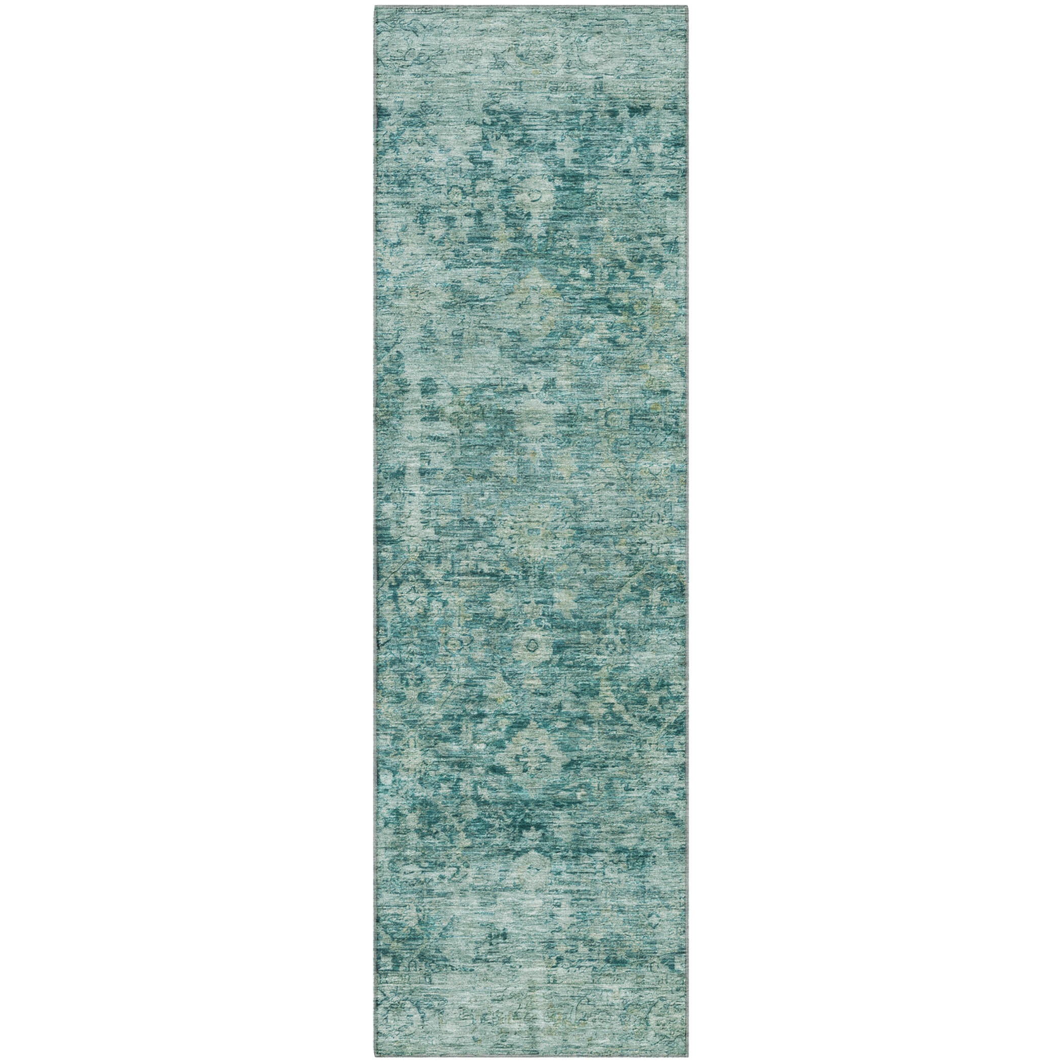 Bern Machine Washable Traditional Teal Rug 2'3" x 7'6" #shape_Runner