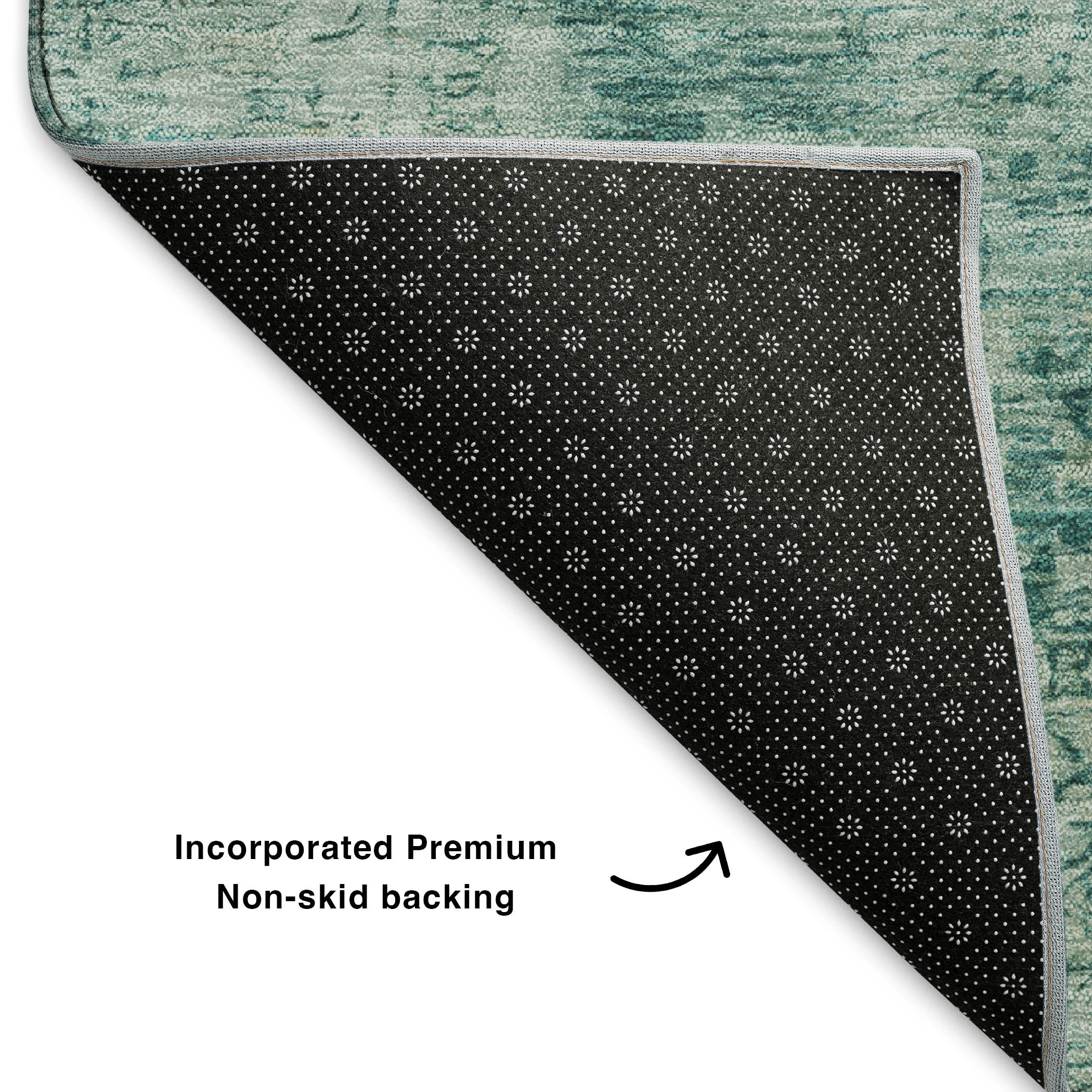 Bern Machine Washable Traditional Teal Rug 1'8" x 2'6" #shape_Rectangle
