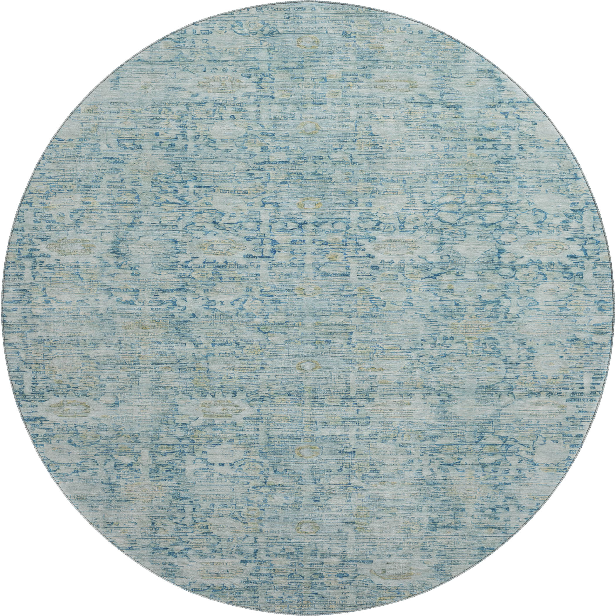 Siena Machine Washable Transitional Blue Rug 8' x 8' #shape_Round