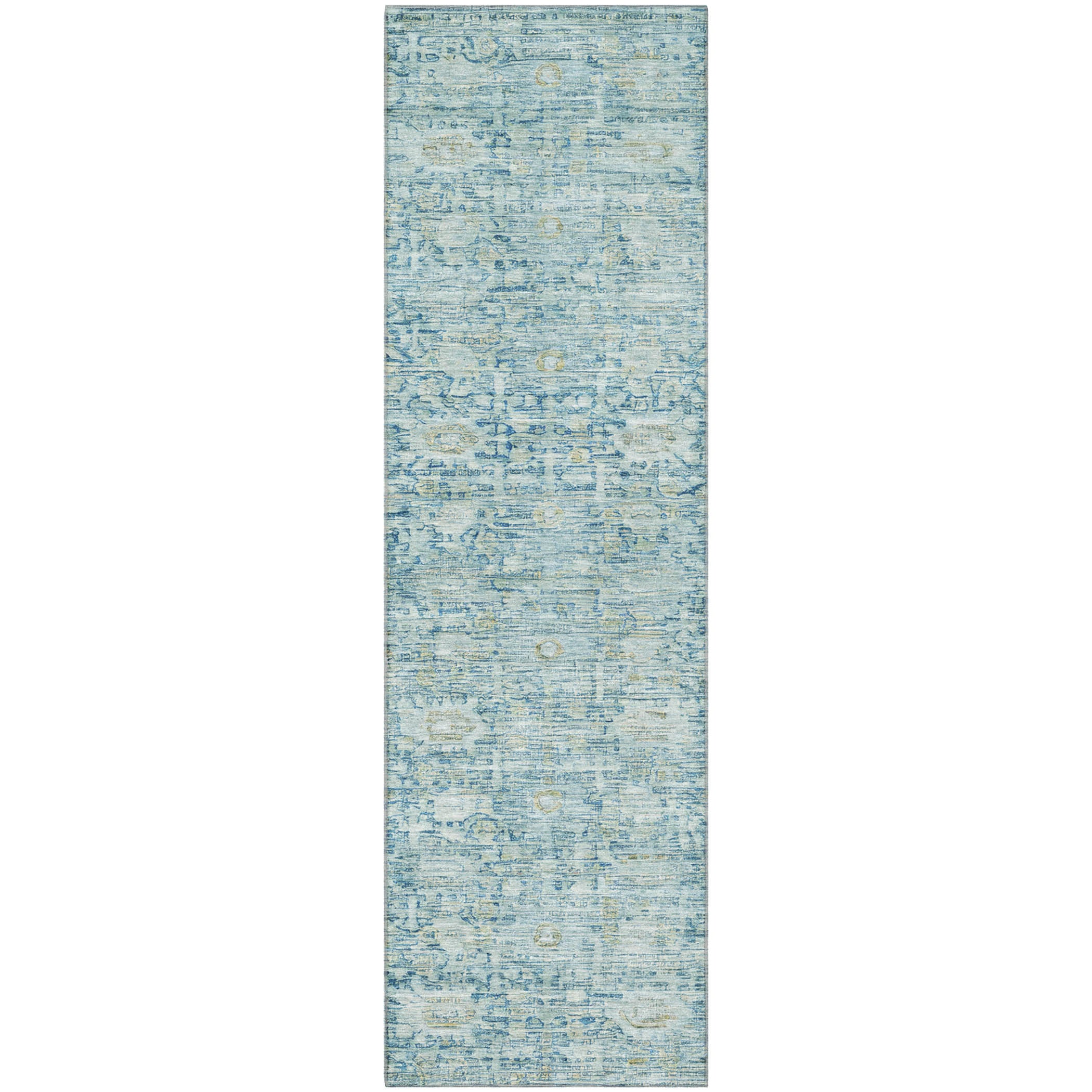 Siena Machine Washable Transitional Blue Rug 2'3" x 7'6" #shape_Runner