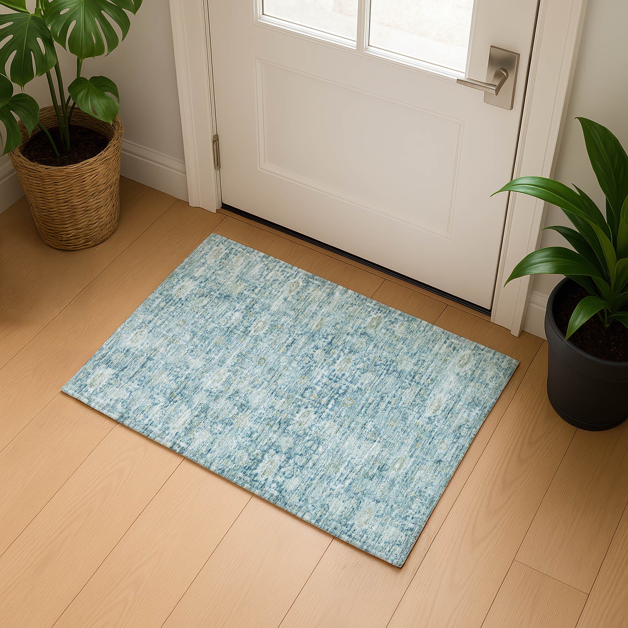 Siena Machine Washable Transitional Blue Rug 1'8" x 2'6" #shape_Rectangle
