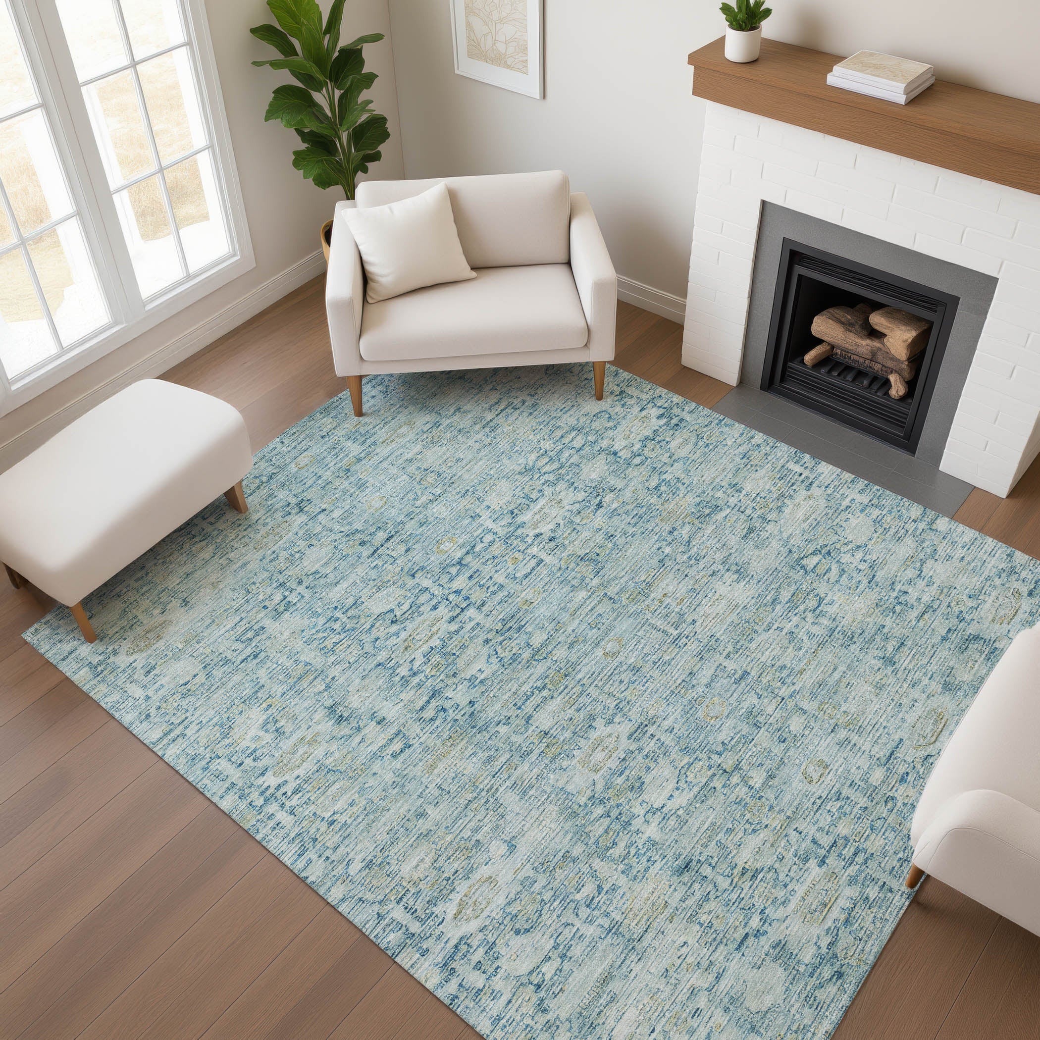 Siena Machine Washable Transitional Blue Rug 2'6" x 3'10" #shape_Rectangle