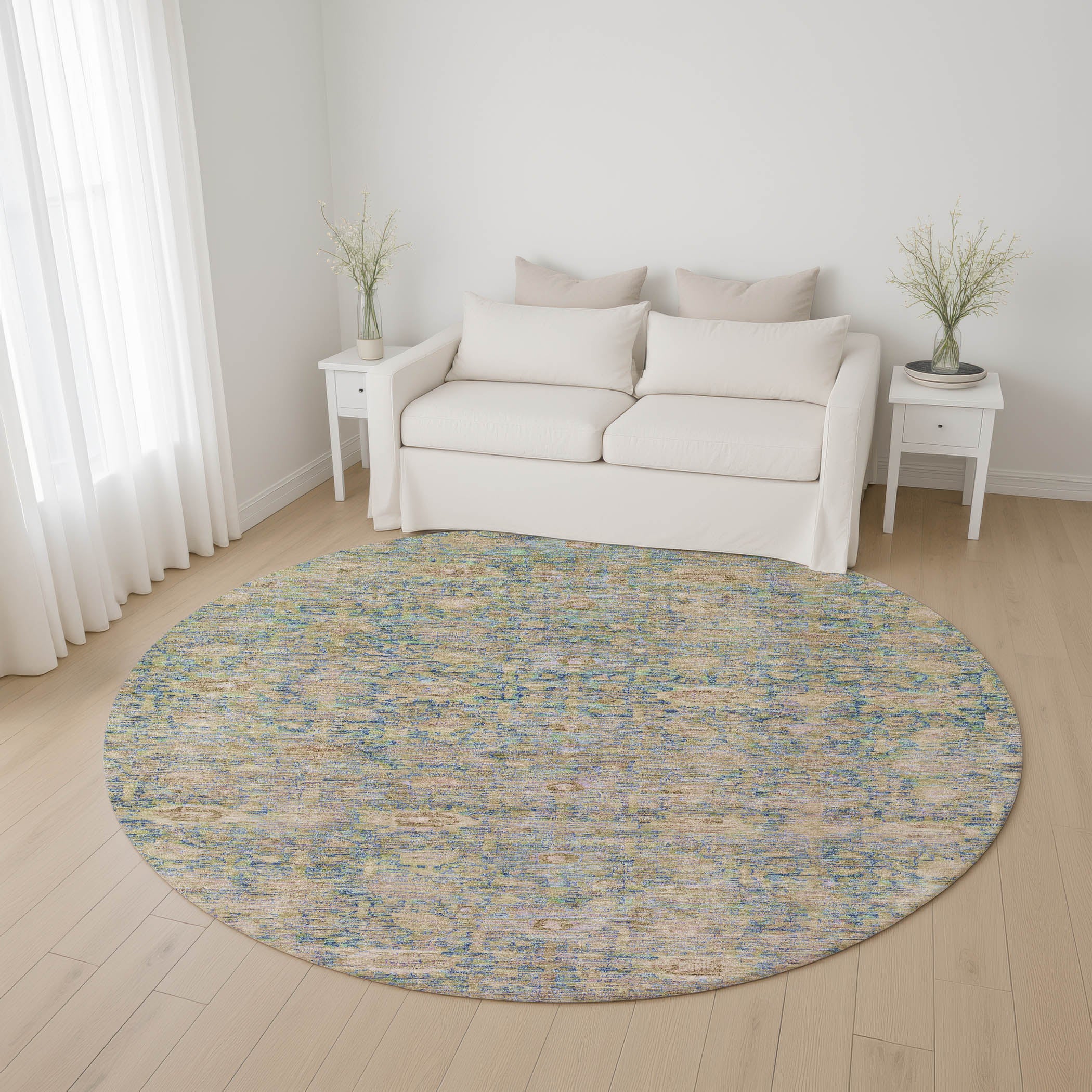 Siena Machine Washable Transitional Coral Orange Rug 8' x 8' #shape_Round
