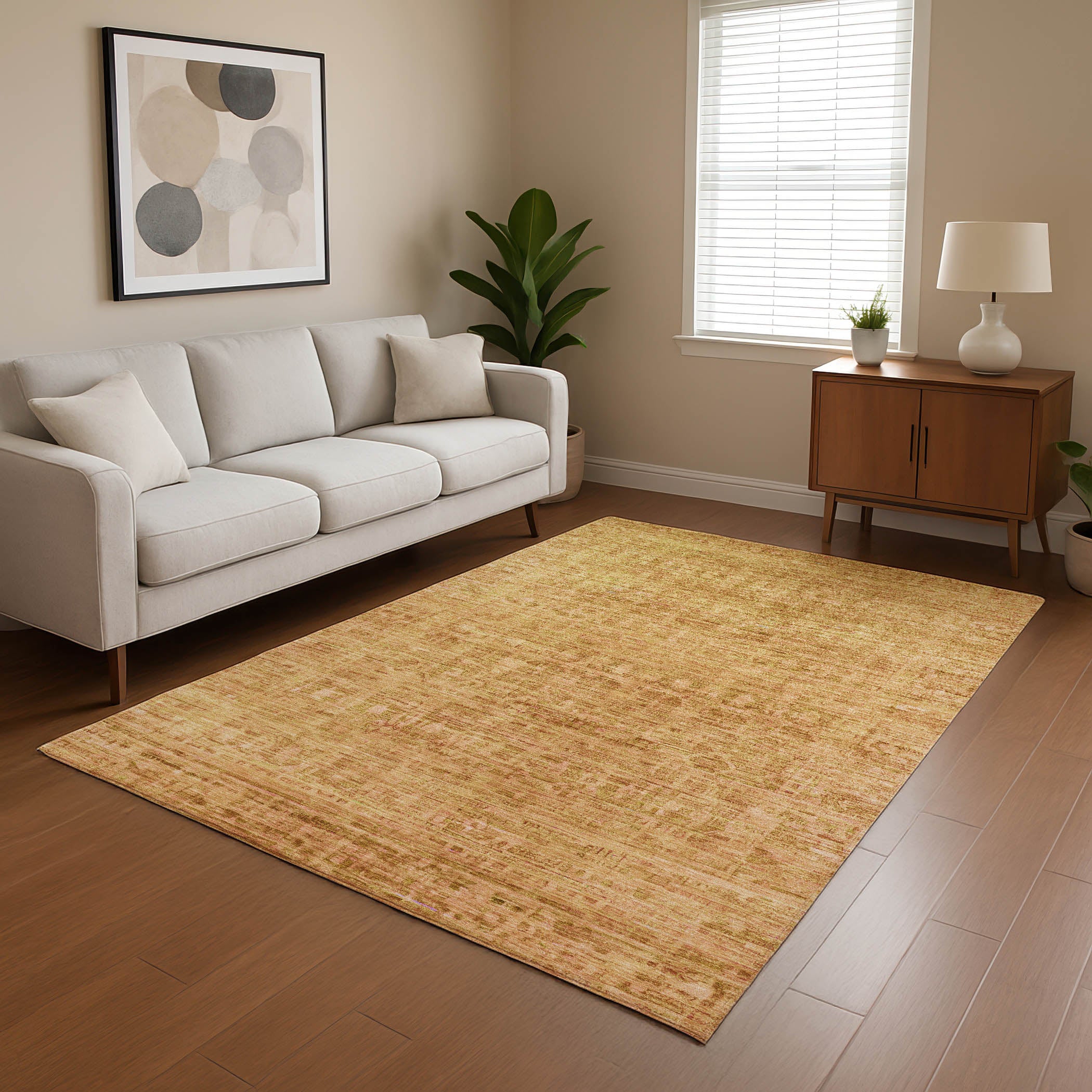 Luang Prabang Machine Washable Transitional Salmon Orange Rug 2'6" x 3'10" #shape_Rectangle