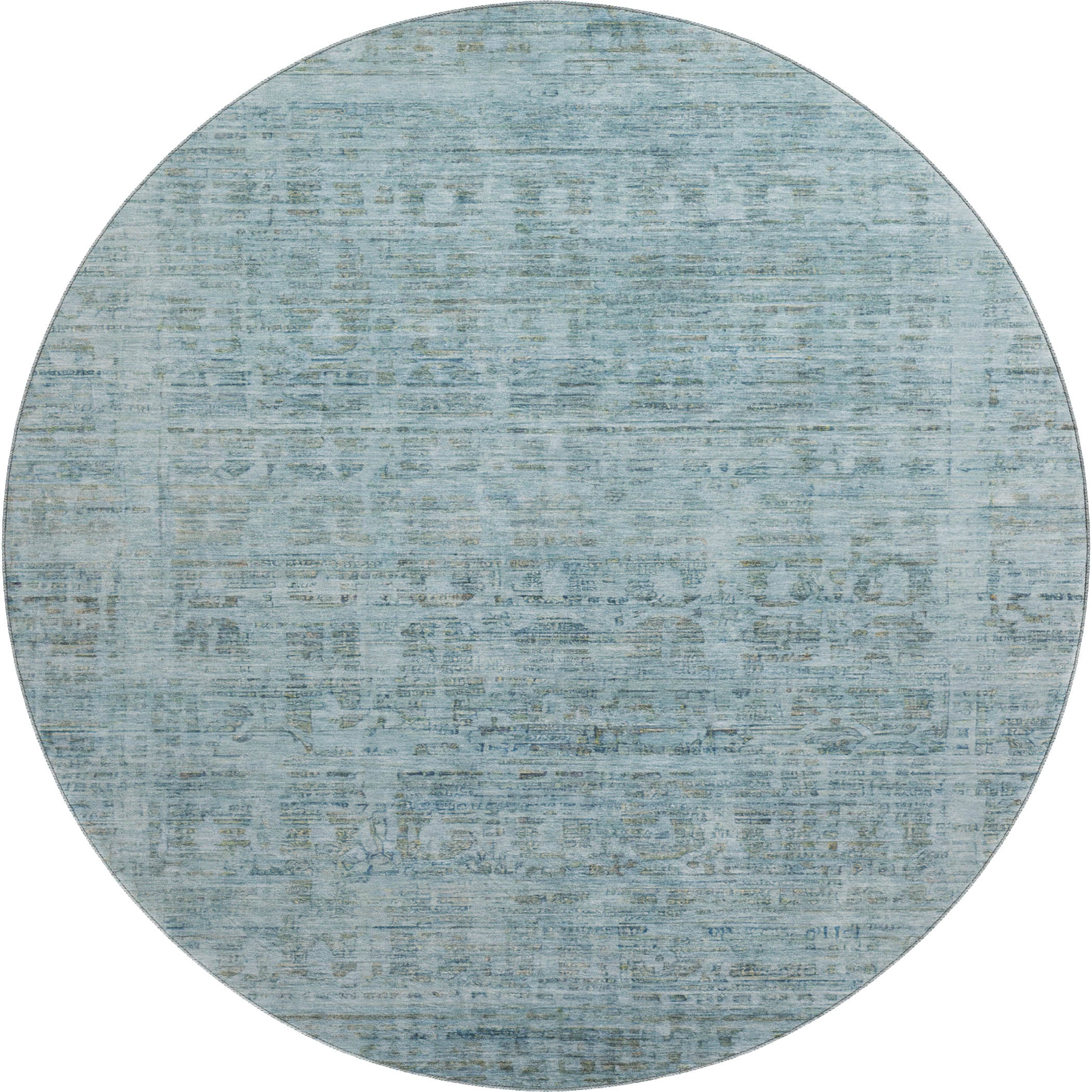 Luang Prabang Machine Washable Transitional Sky Blue Rug 8' x 8' #shape_Round