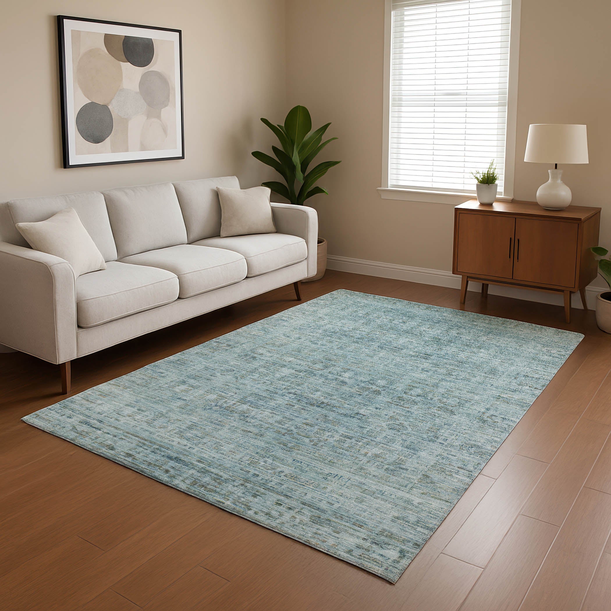 Luang Prabang Machine Washable Transitional Sky Blue Rug 2'6" x 3'10" #shape_Rectangle
