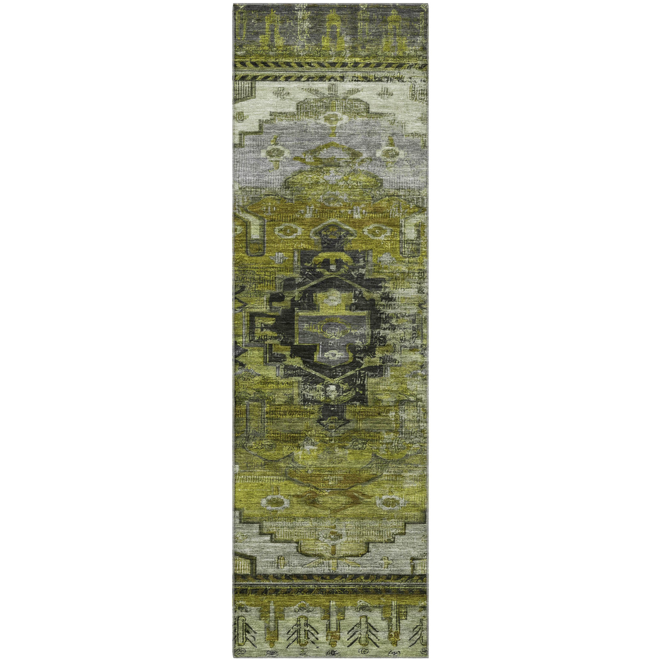 Rome Machine Washable Transitional Olive Green Rug 2'3" x 7'6" #shape_Runner