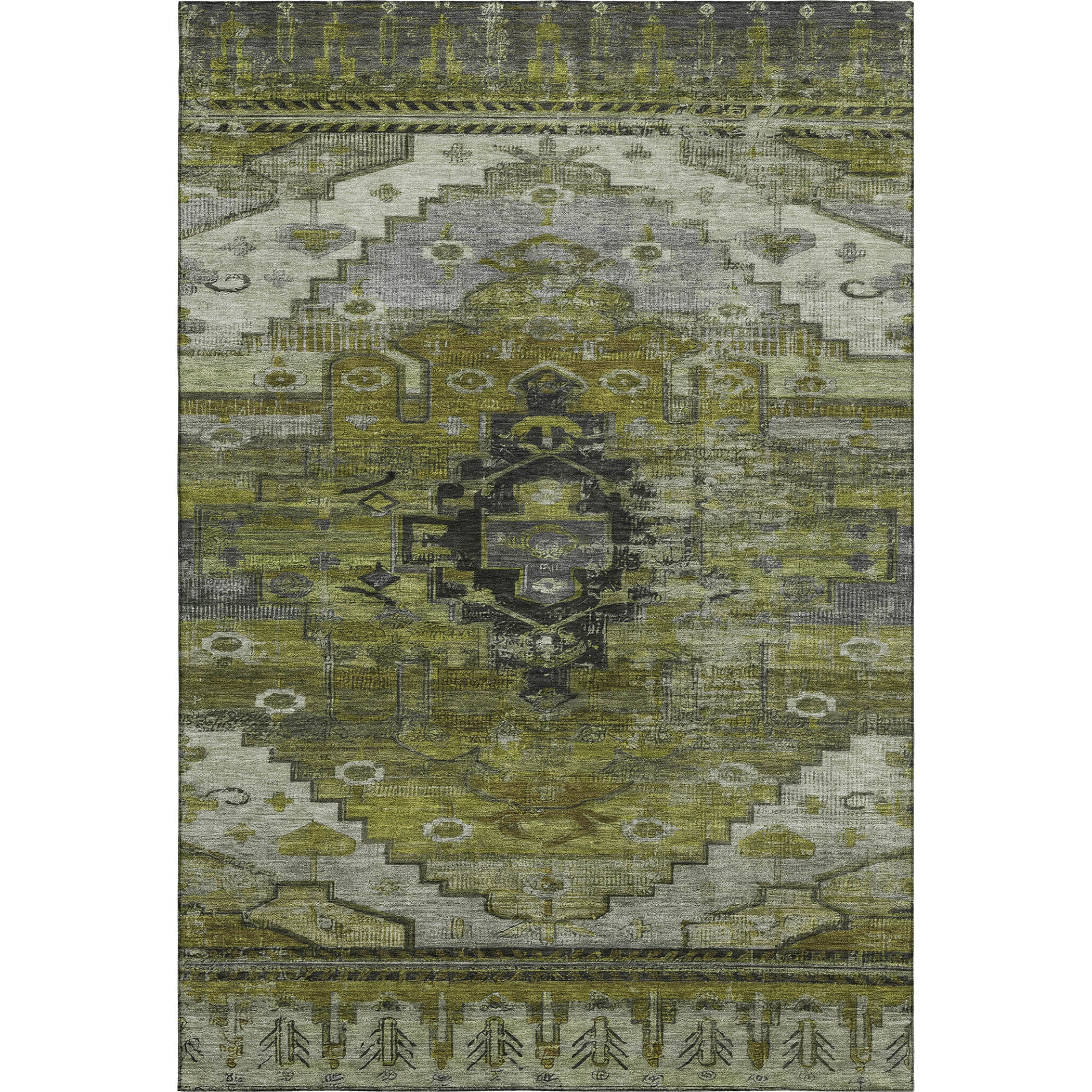 Rome Machine Washable Transitional Olive Green Rug 2'6" x 3'10" #shape_Rectangle