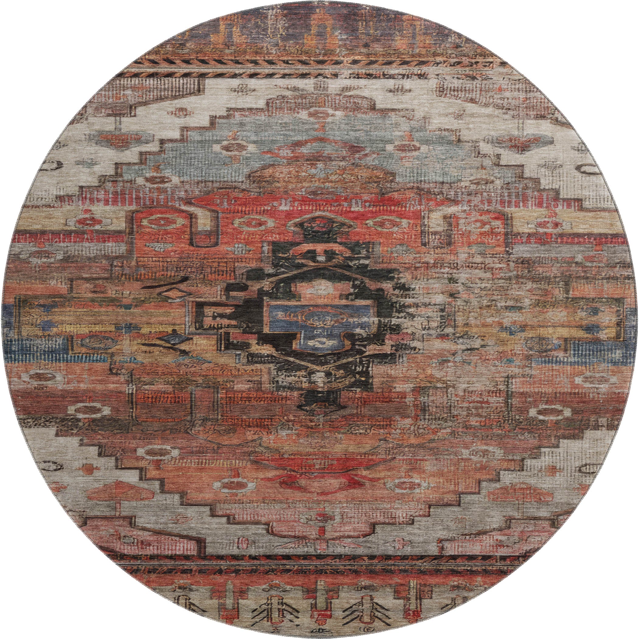 Rome Machine Washable Transitional Paprika Orange Rug 8' x 8' #shape_Round