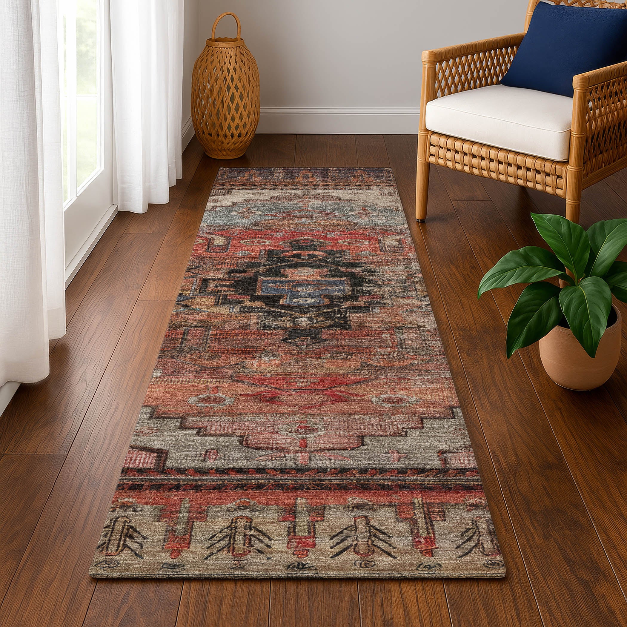 Rome Machine Washable Transitional Paprika Orange Rug 2'3" x 7'6" #shape_Runner