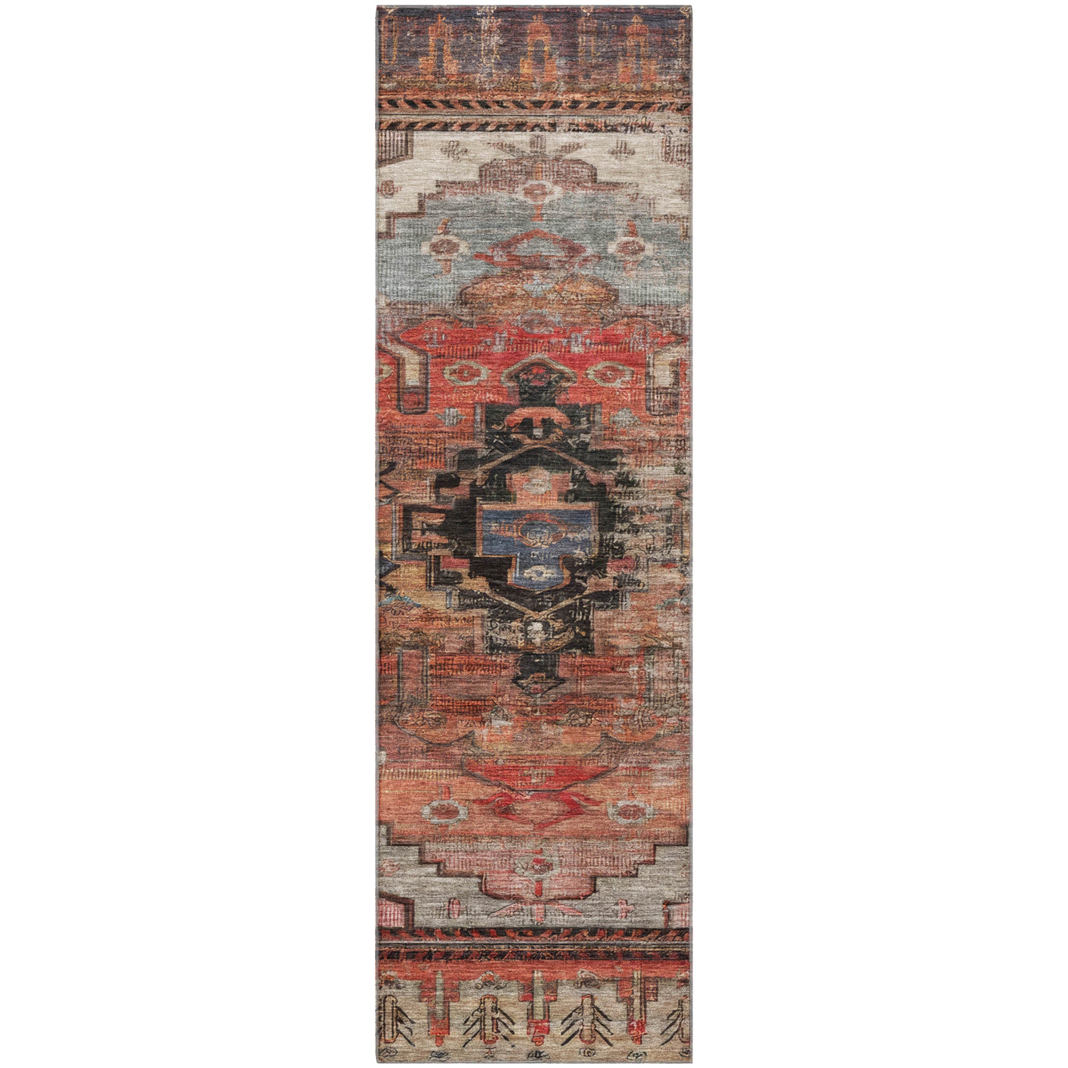 Rome Machine Washable Transitional Paprika Orange Rug 2'3" x 7'6" #shape_Runner