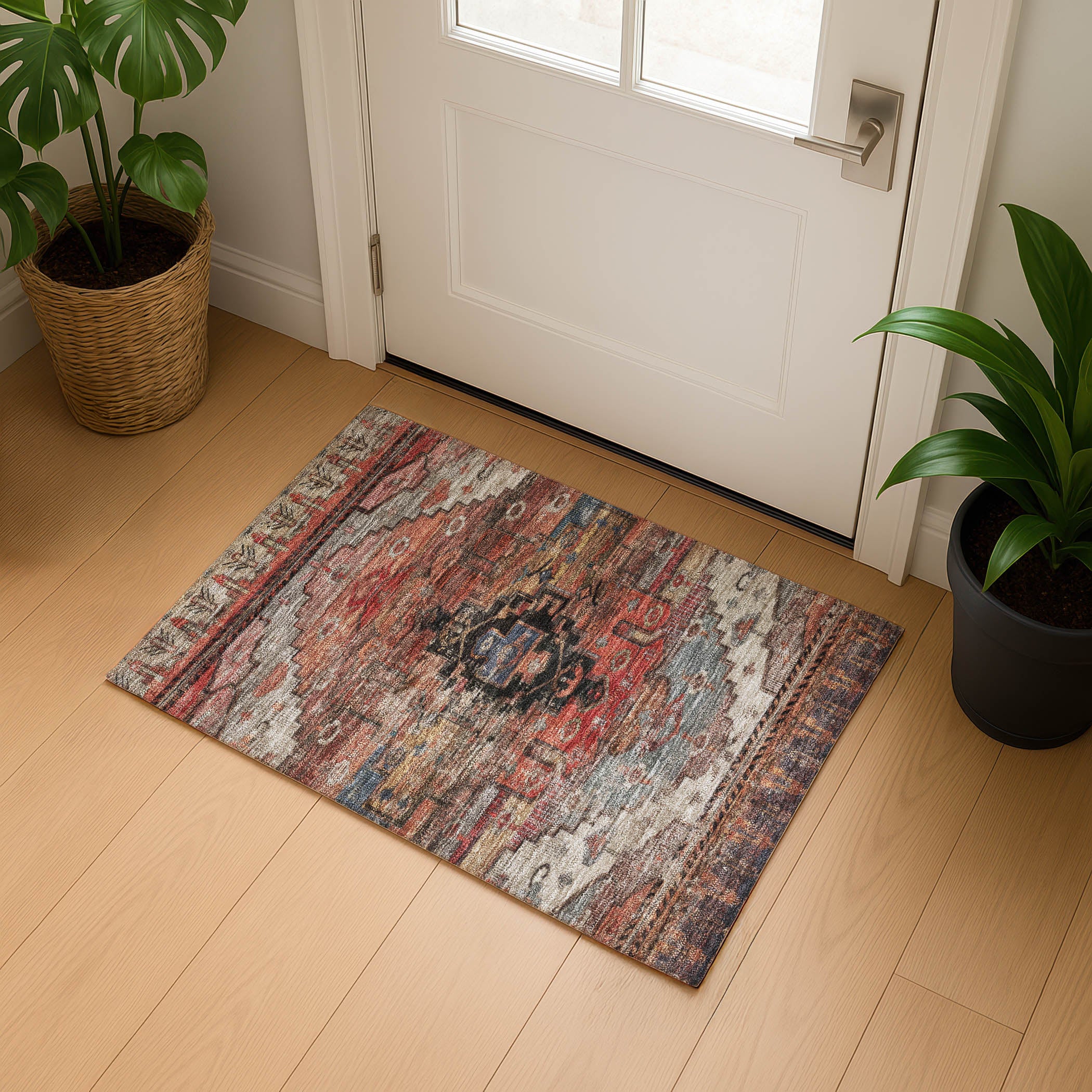 Rome Machine Washable Transitional Paprika Orange Rug 1'8" x 2'6" #shape_Rectangle