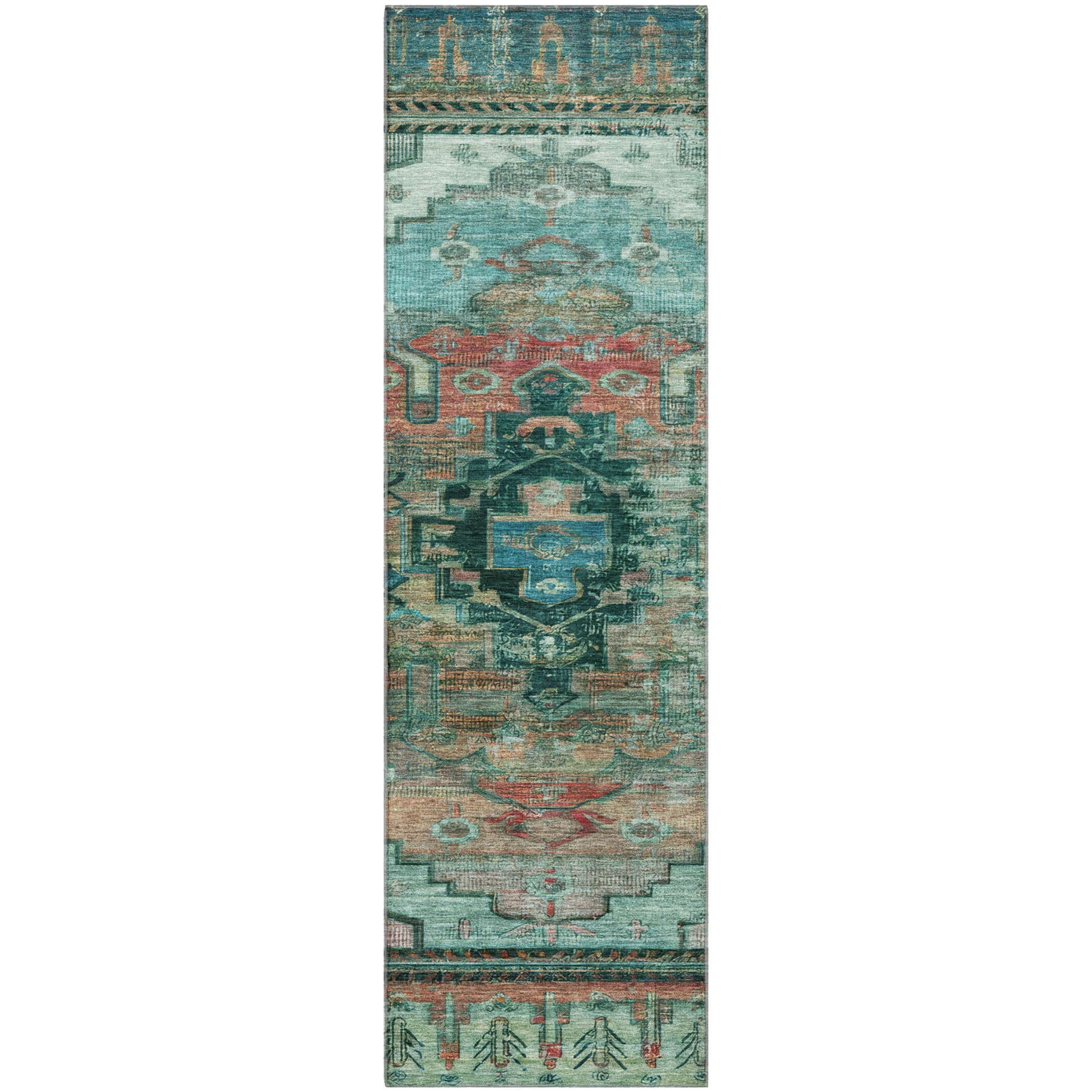 Rome Machine Washable Transitional Teal Rug 2'3" x 7'6" #shape_Runner
