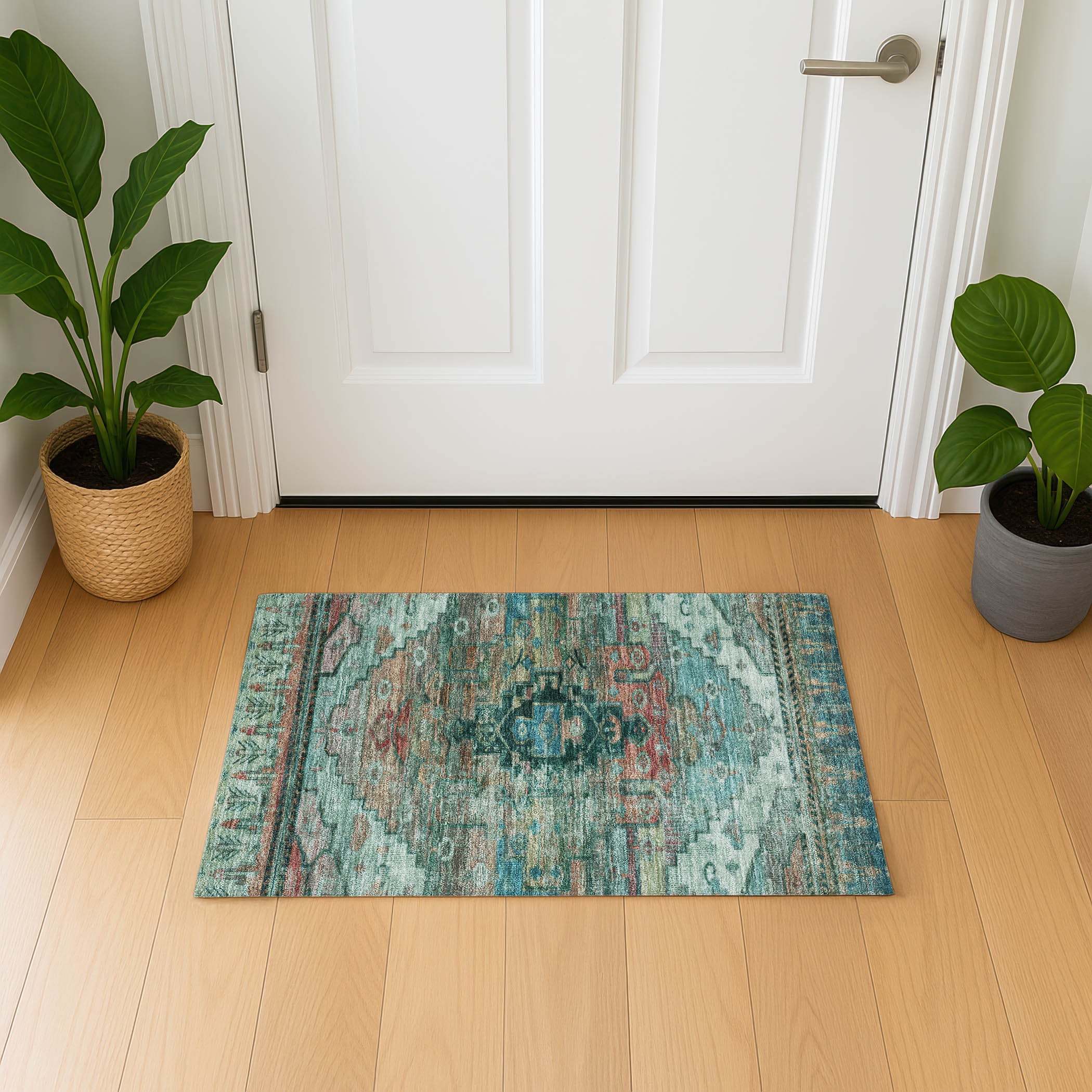 Rome Machine Washable Transitional Teal Rug 1'8" x 2'6" #shape_Rectangle