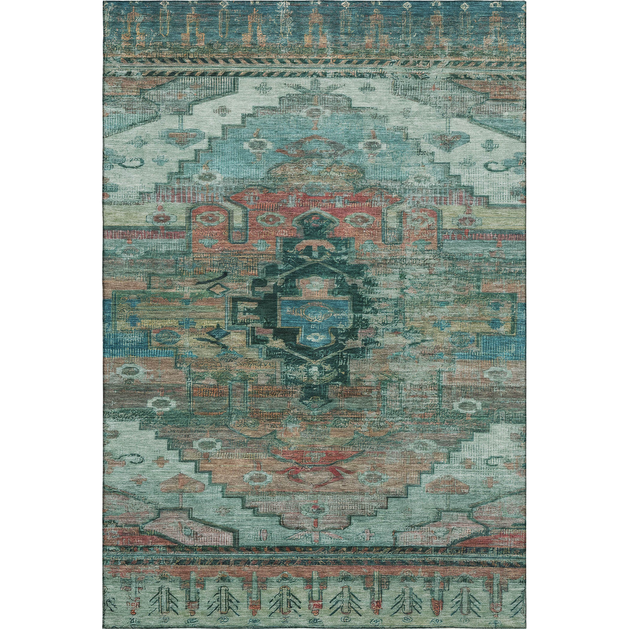 Rome Machine Washable Transitional Teal Rug 2'6" x 3'10" #shape_Rectangle