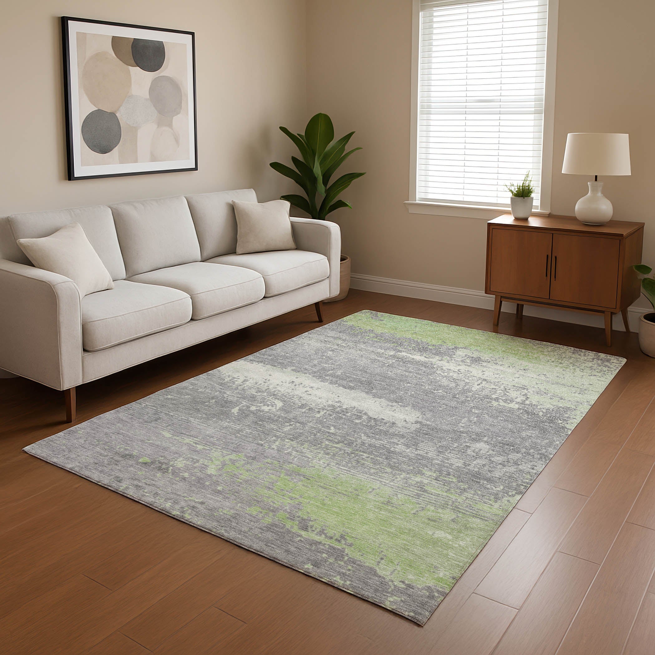 Porto Machine Washable Transitional Aloe Green Rug 2'6" x 3'10" #shape_Rectangle