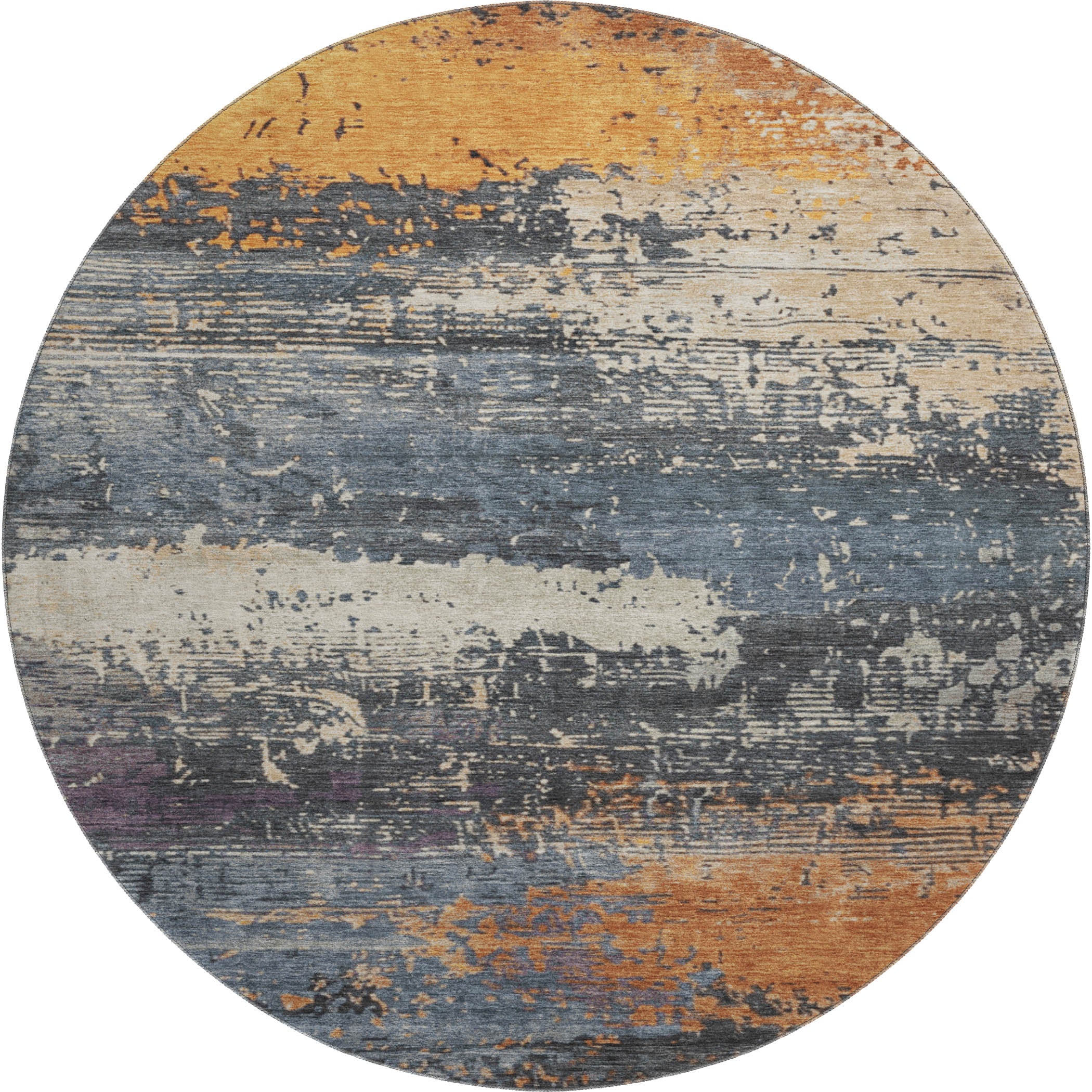 Porto Machine Washable Transitional Blue Rug 8' x 8' #shape_Round