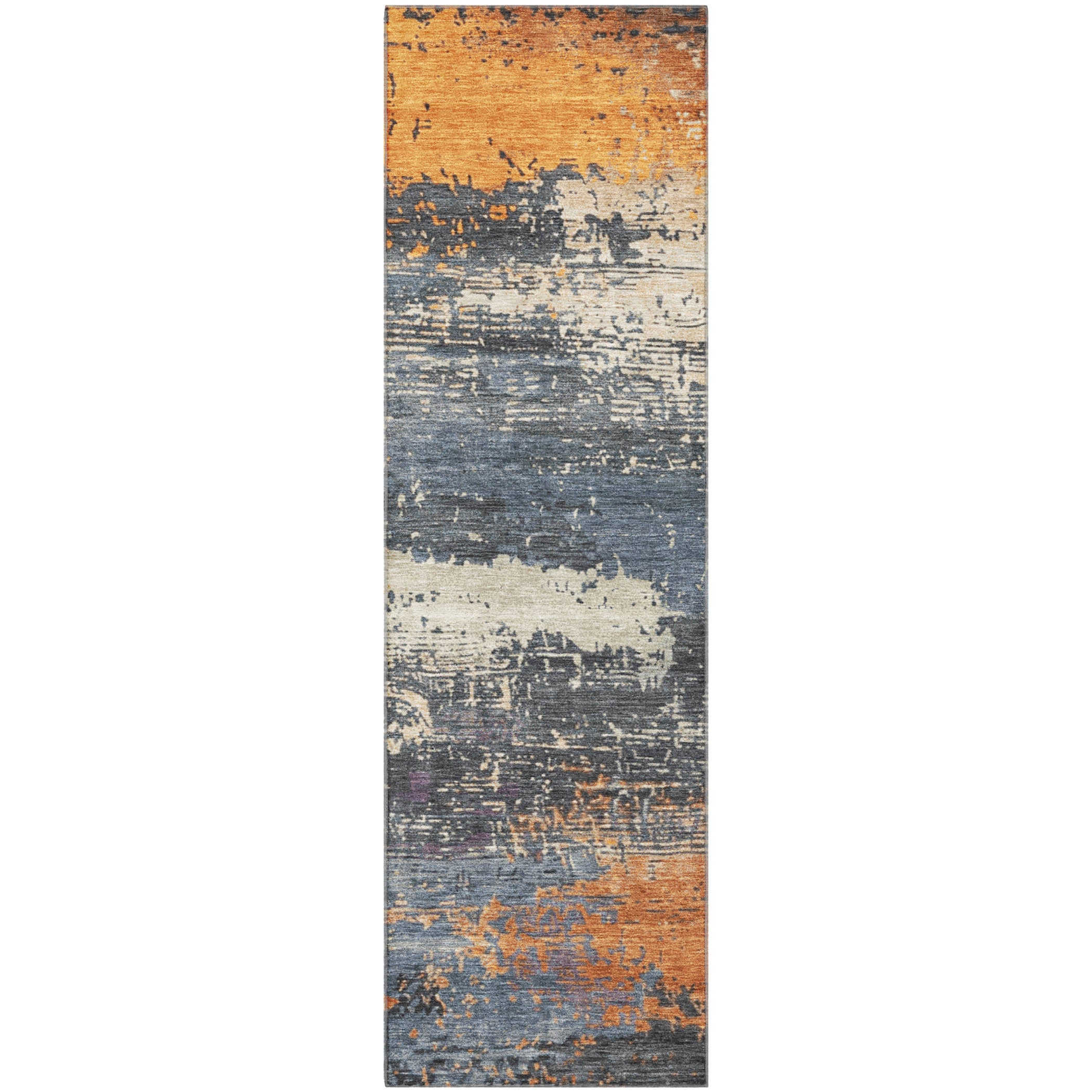 Porto Machine Washable Transitional Blue Rug 2'3" x 7'6" #shape_Runner