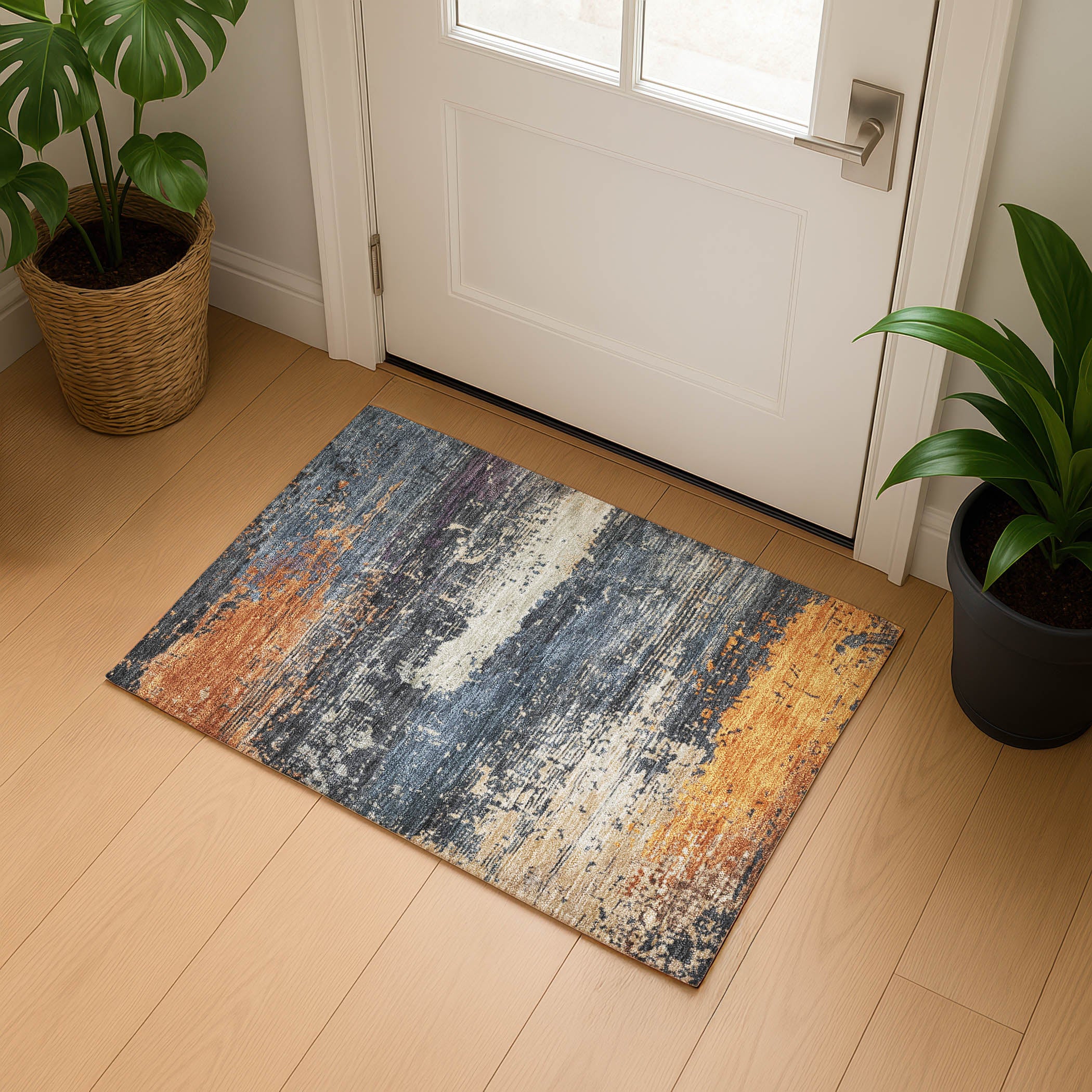 Porto Machine Washable Transitional Blue Rug 1'8" x 2'6" #shape_Rectangle