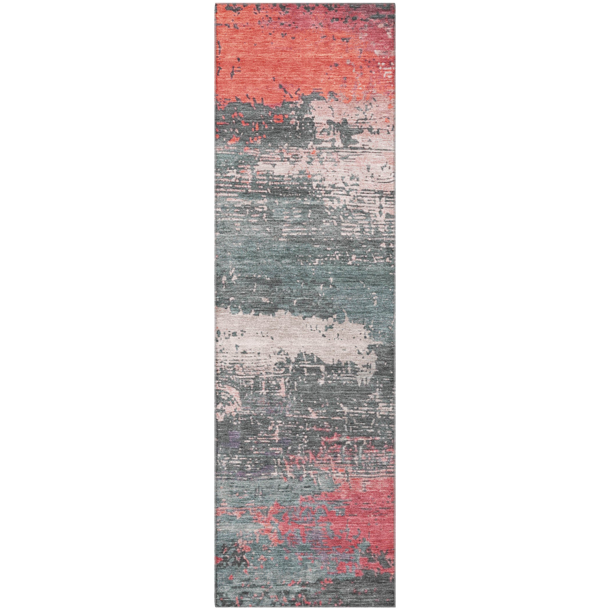Porto Machine Washable Transitional Coral Orange Rug 2'3" x 7'6" #shape_Runner