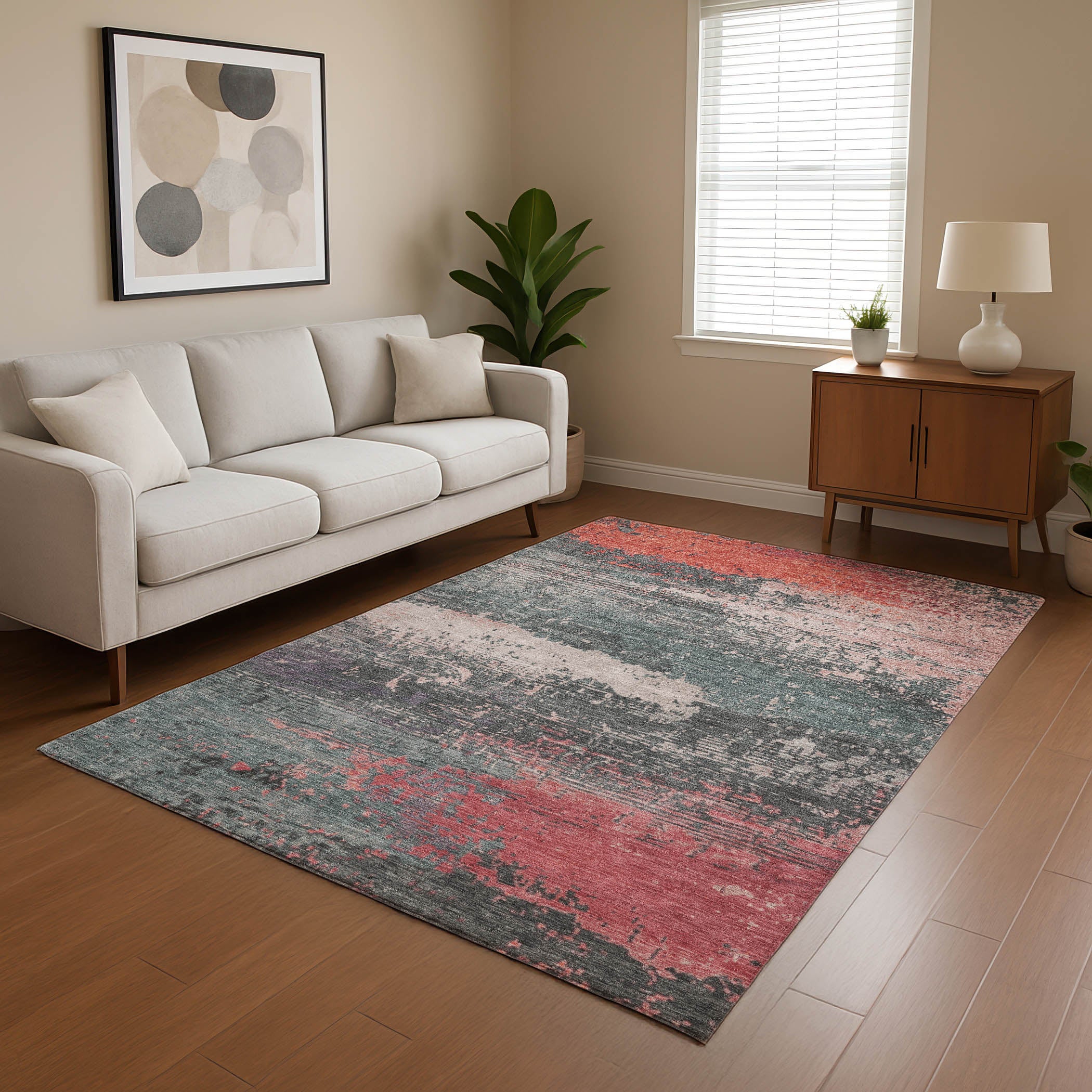 Porto Machine Washable Transitional Coral Orange Rug 2'6" x 3'10" #shape_Rectangle