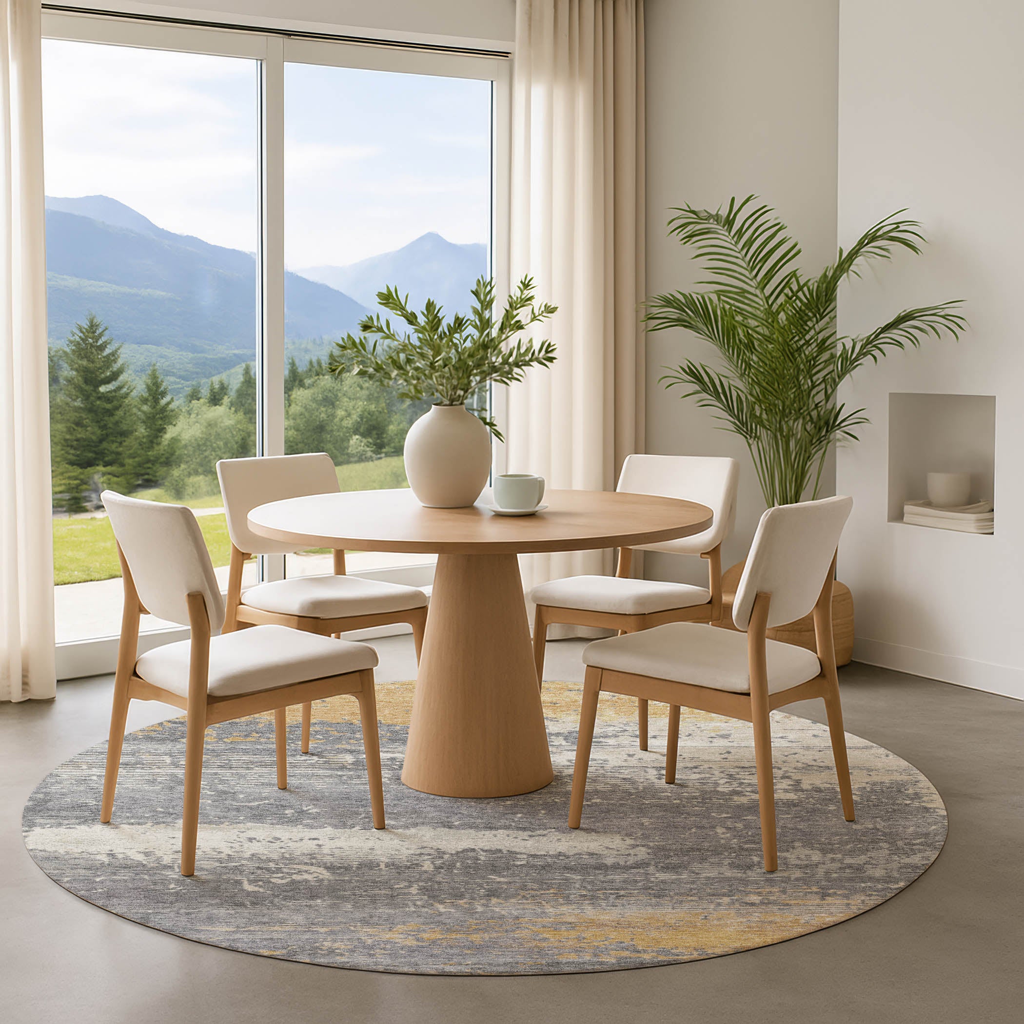 Porto Machine Washable Transitional Gold Rug 8' x 8' #shape_Round