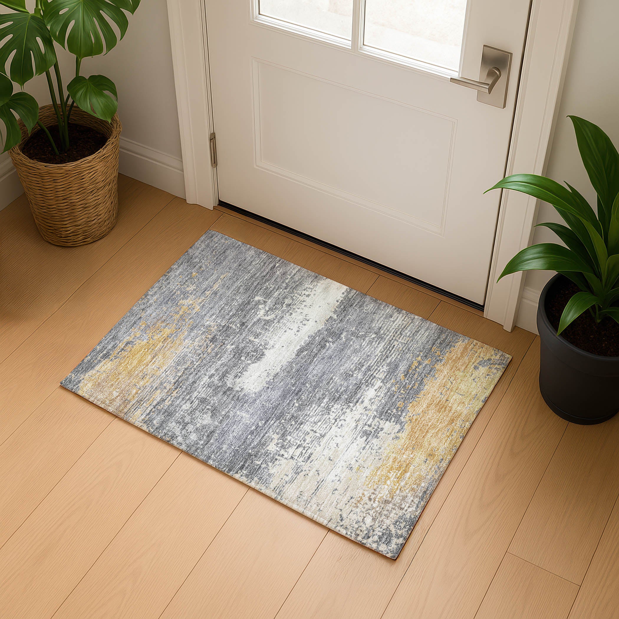 Porto Machine Washable Transitional Gold Rug 1'8" x 2'6" #shape_Rectangle