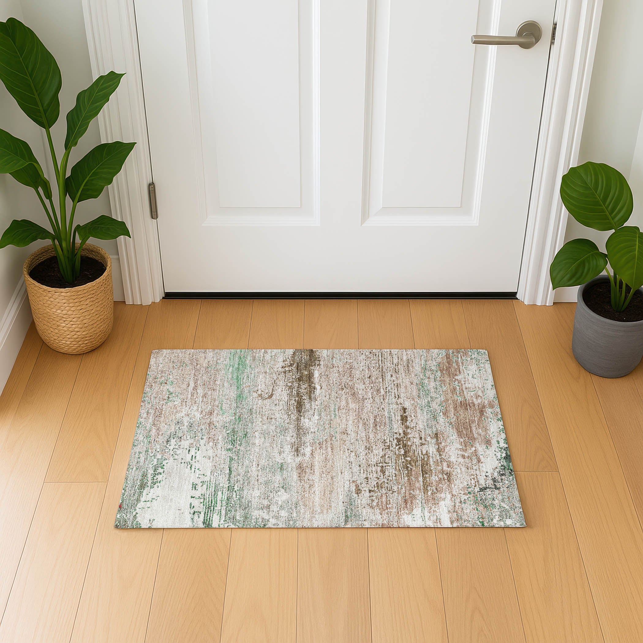 Porto Machine Washable Transitional Khaki Brown Rug 1'8" x 2'6" #shape_Rectangle