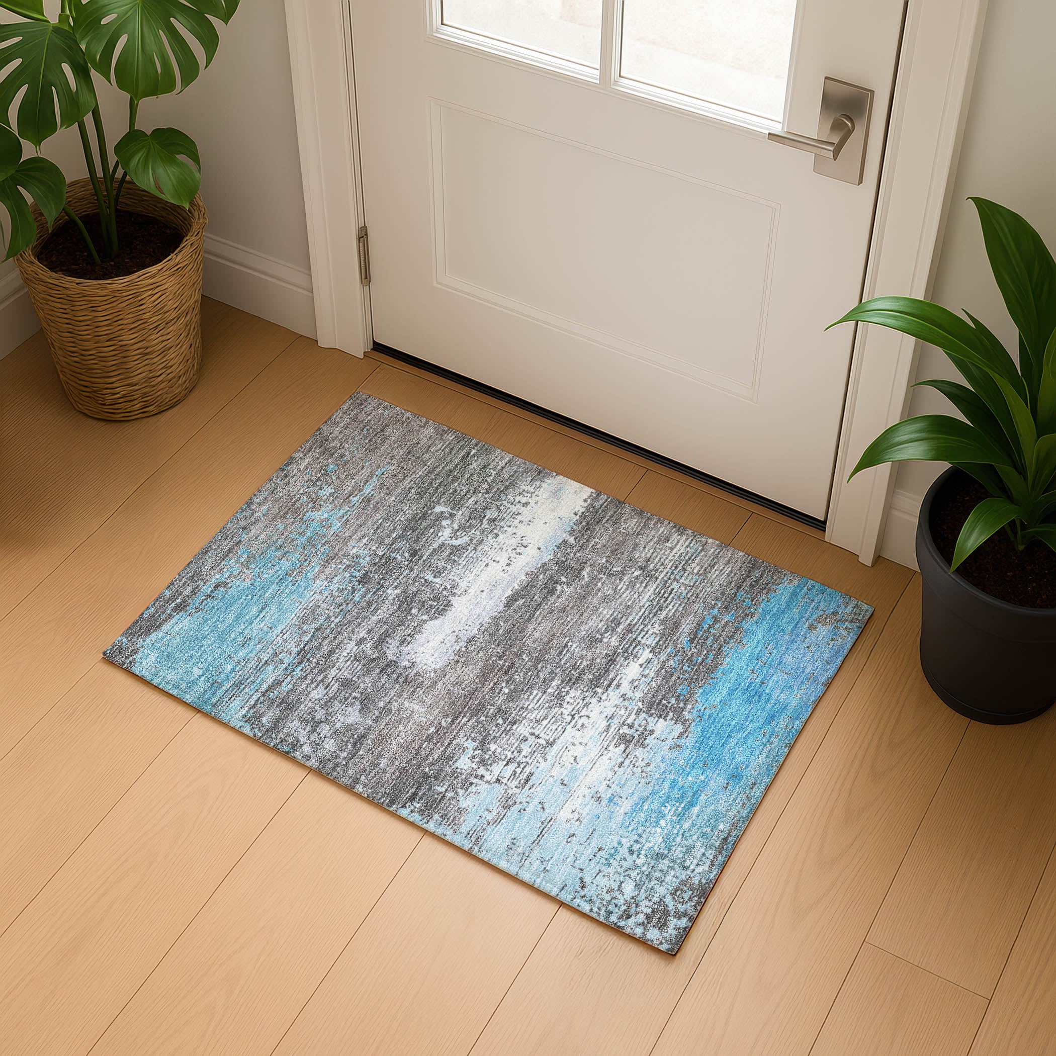 Porto Machine Washable Transitional Teal Rug 1'8" x 2'6" #shape_Rectangle