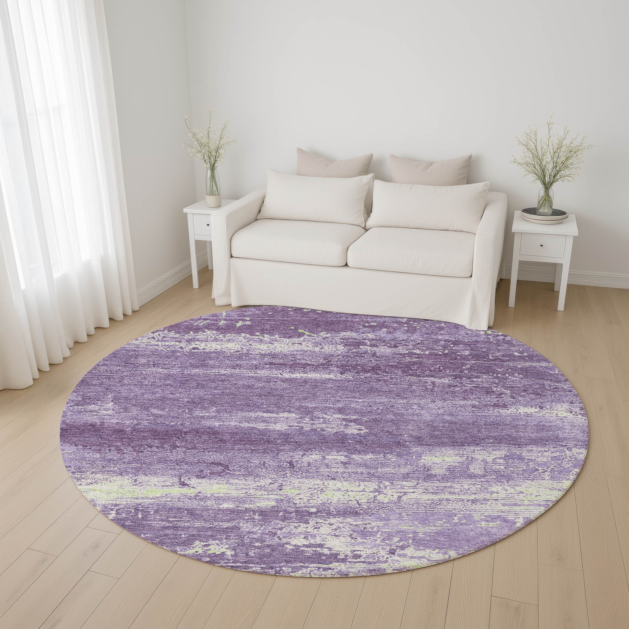Mdina Machine Washable Transitional Purple Rug 8' x 8' #shape_Round