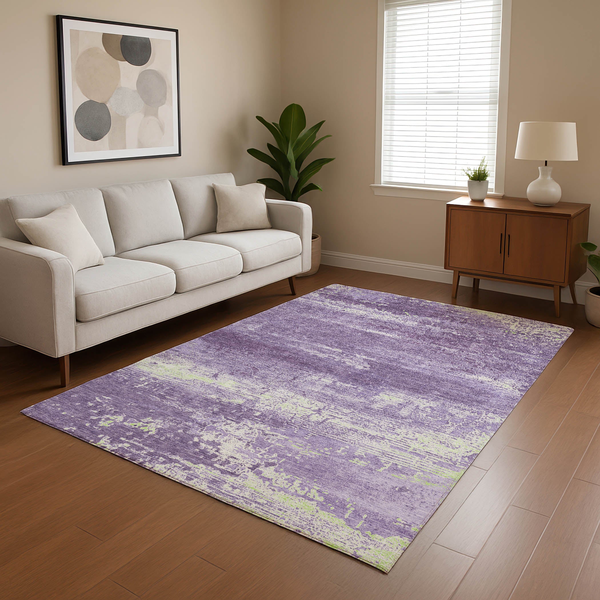 Mdina Machine Washable Transitional Purple Rug 2'6" x 3'10" #shape_Rectangle
