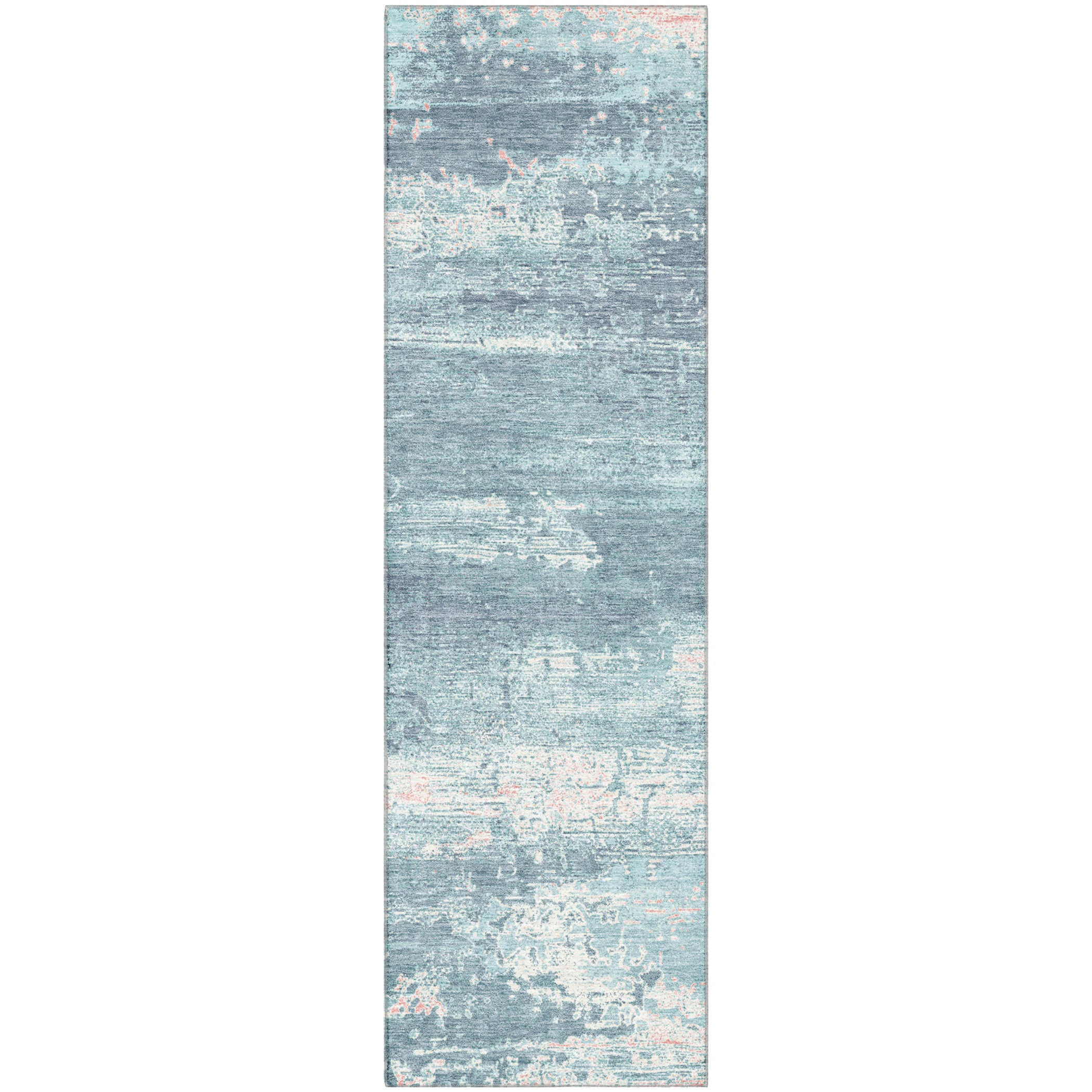 Mdina Machine Washable Transitional Teal Rug 2'3" x 7'6" #shape_Runner