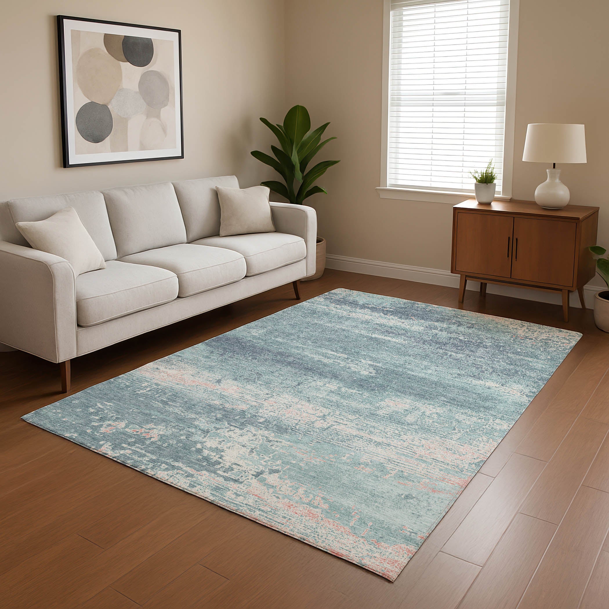 Mdina Machine Washable Transitional Teal Rug 2'6" x 3'10" #shape_Rectangle