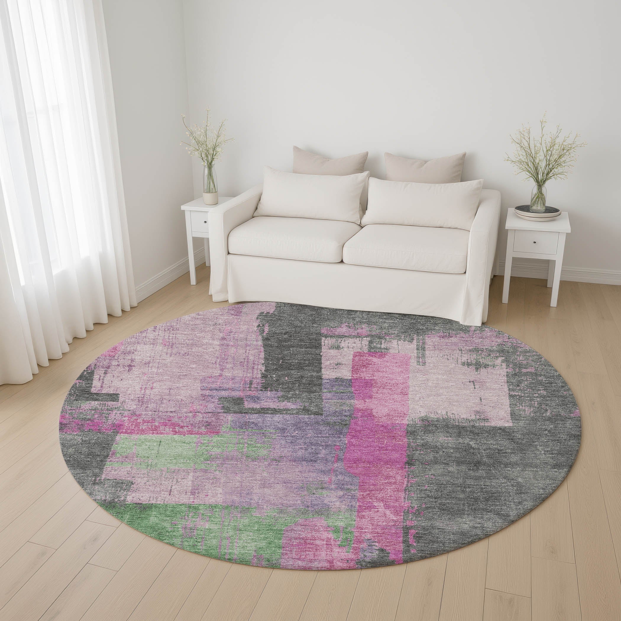 Bruges Machine Washable Transitional Blush Pink Rug 8' x 8' #shape_Round