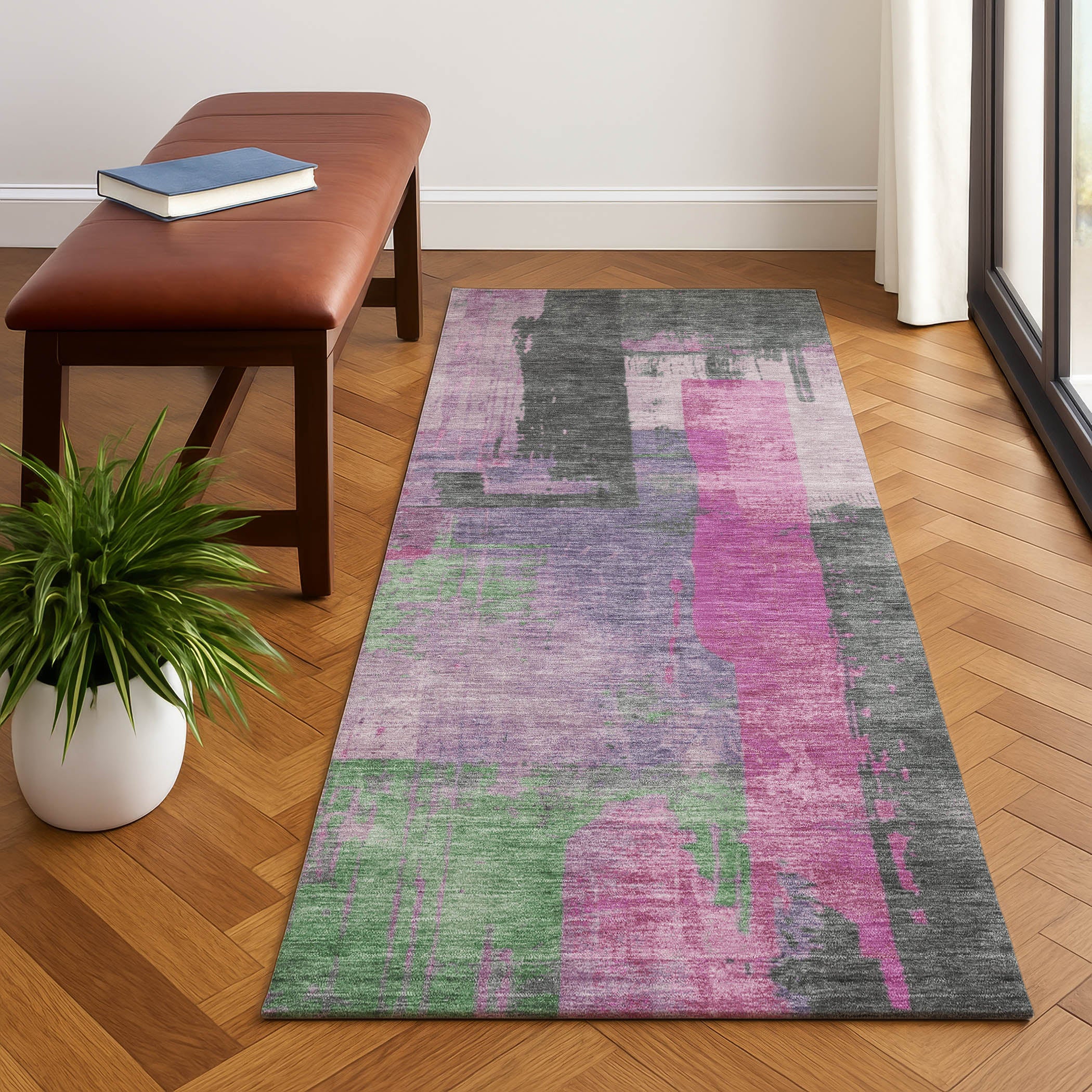 Bruges Machine Washable Transitional Blush Pink Rug 2'3" x 7'6" #shape_Runner