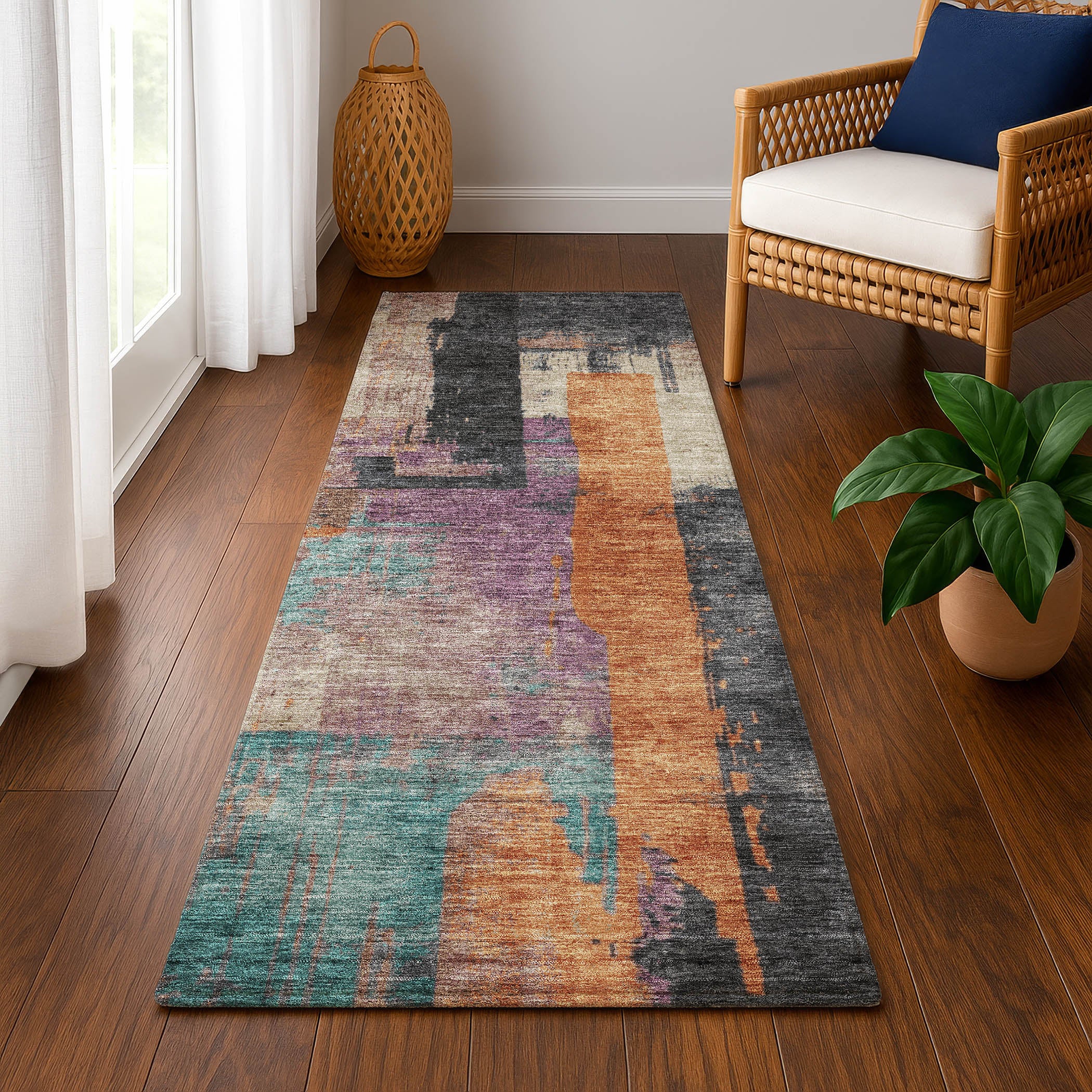 Bruges Machine Washable Transitional Charcoal Gray Rug 2'3" x 7'6" #shape_Runner