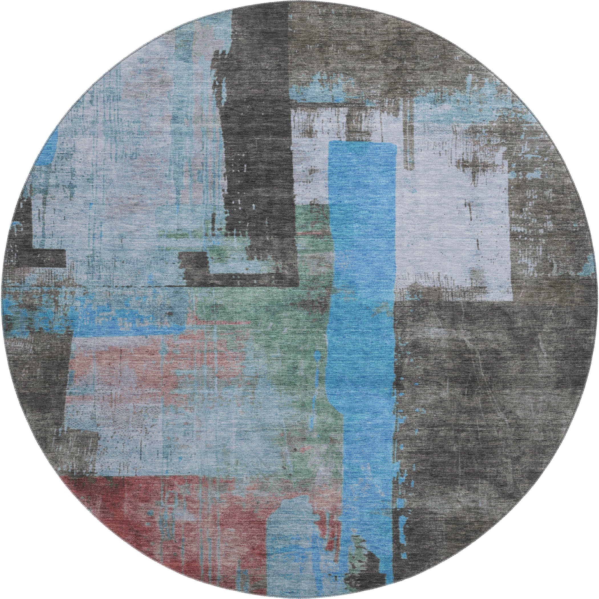 Bruges Machine Washable Transitional Sky Blue Rug 8' x 8' #shape_Round
