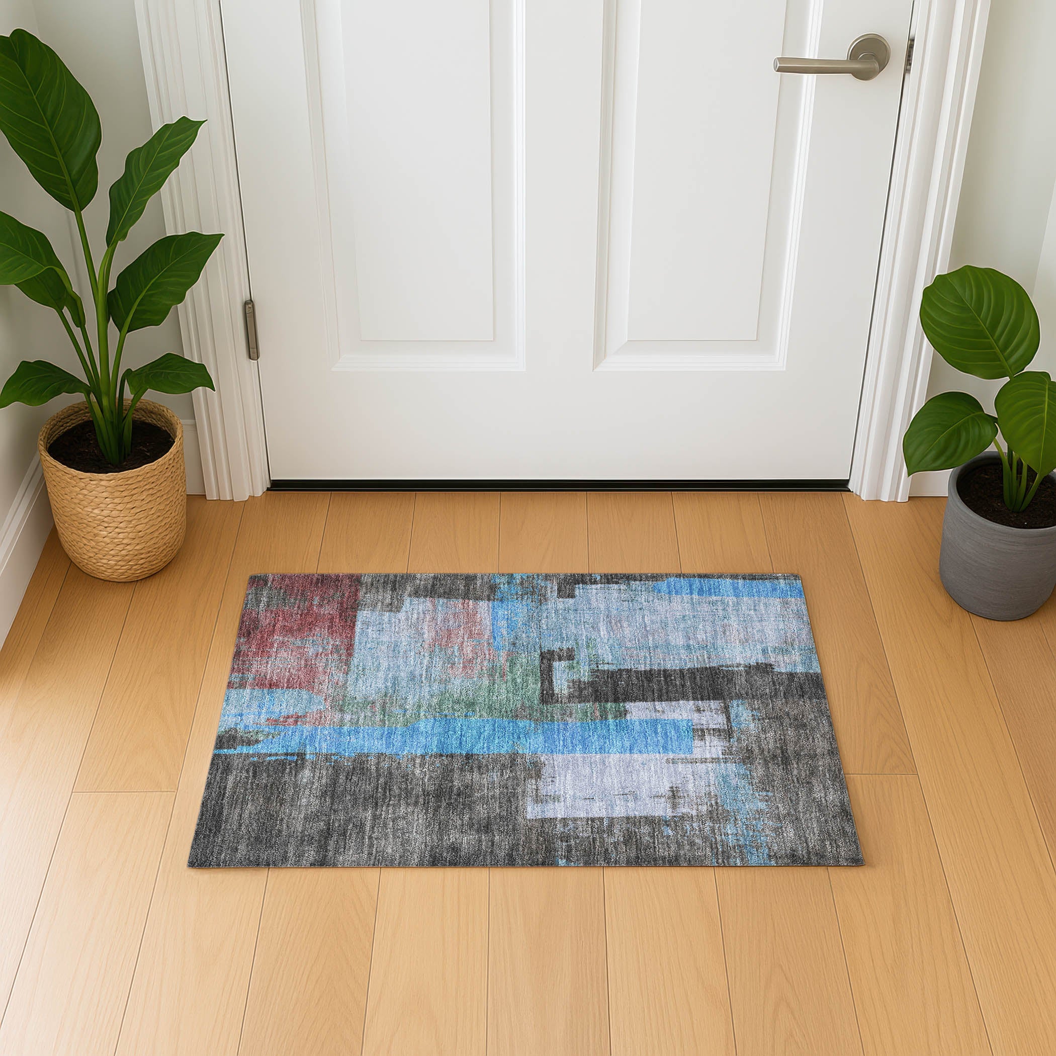 Bruges Machine Washable Transitional Sky Blue Rug 1'8" x 2'6" #shape_Rectangle