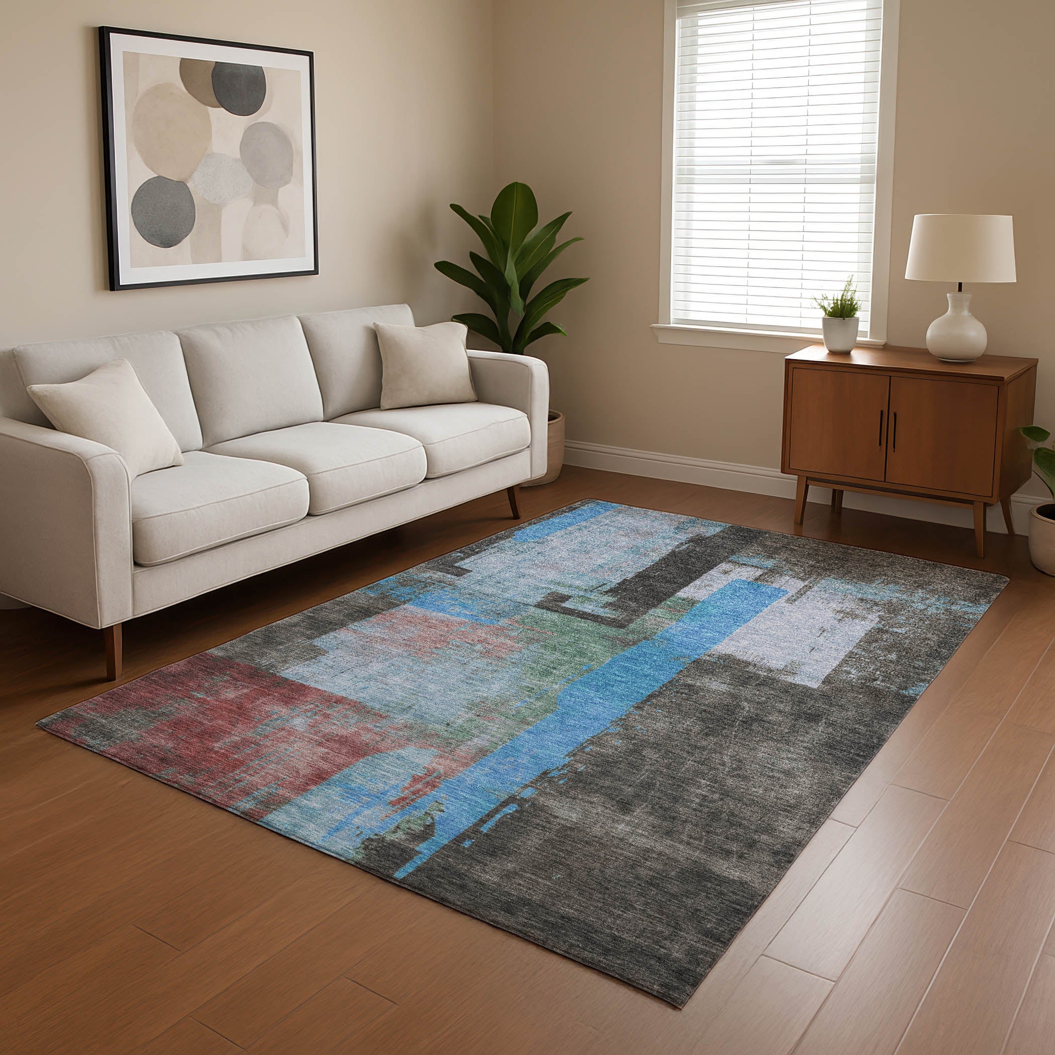 Bruges Machine Washable Transitional Sky Blue Rug 2'6" x 3'10" #shape_Rectangle