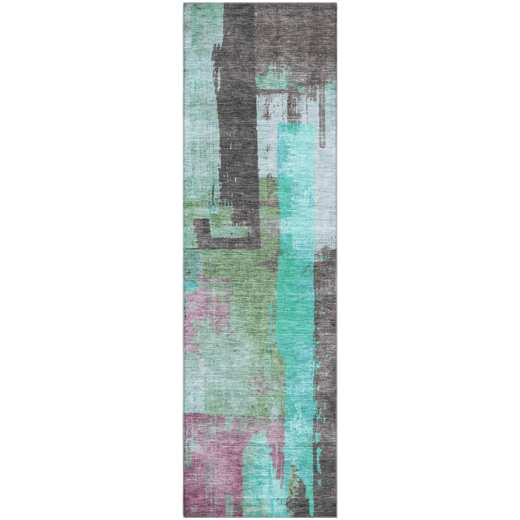 Bruges Machine Washable Transitional Teal Rug 2'3" x 7'6" #shape_Runner
