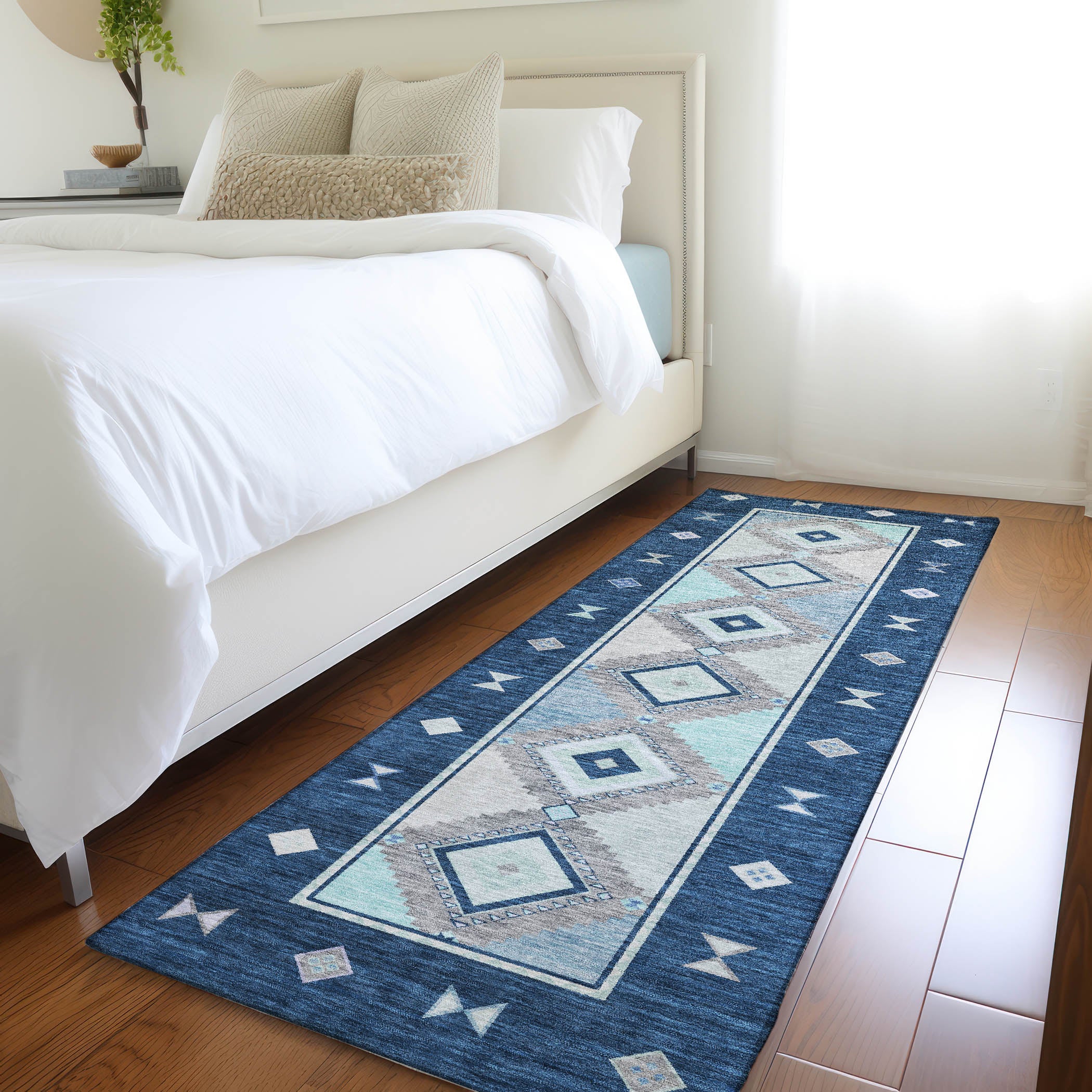 Vienna Machine Washable Southwest Blue Rug 2'3" x 7'6" #shape_Runner