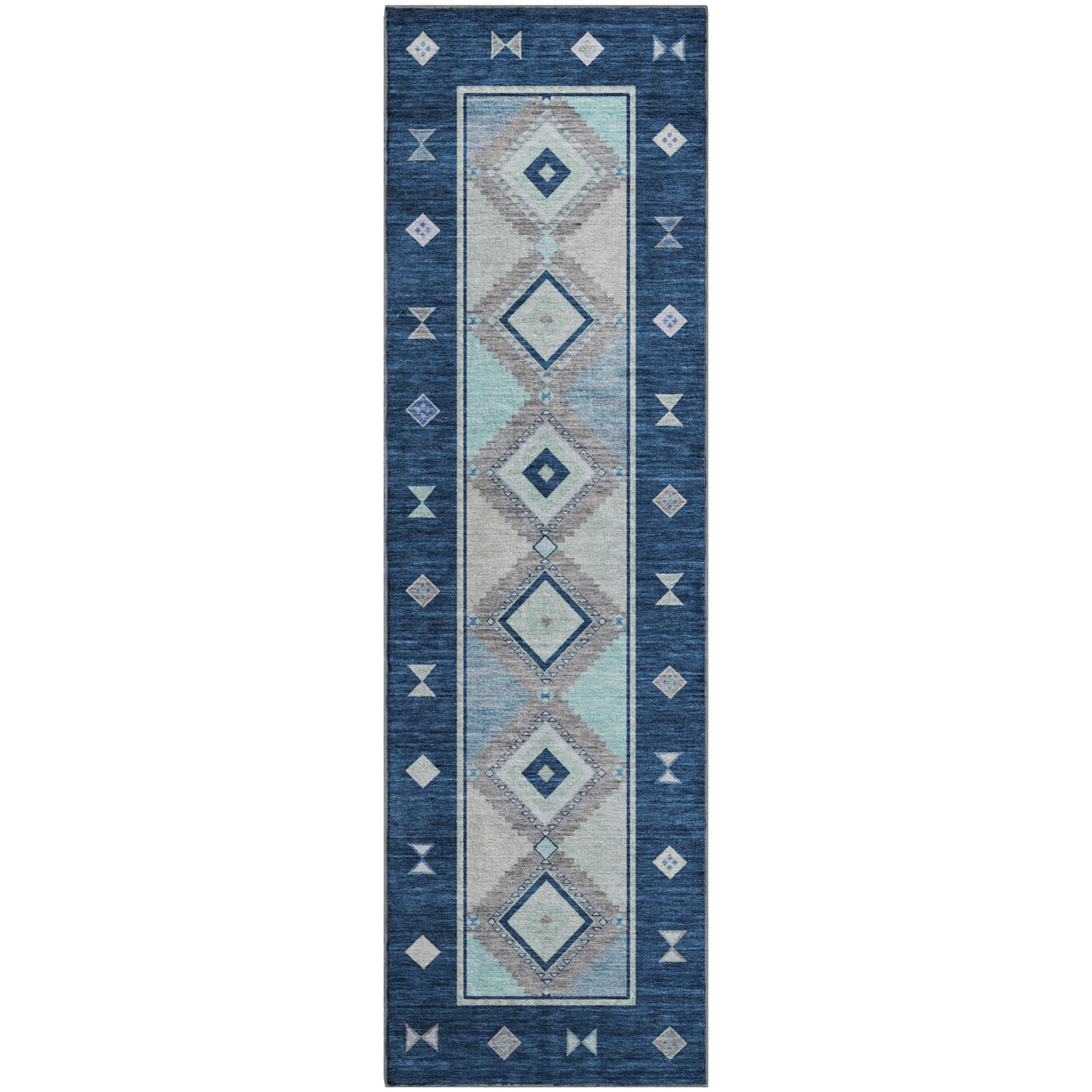 Vienna Machine Washable Southwest Blue Rug 2'3" x 7'6" #shape_Runner