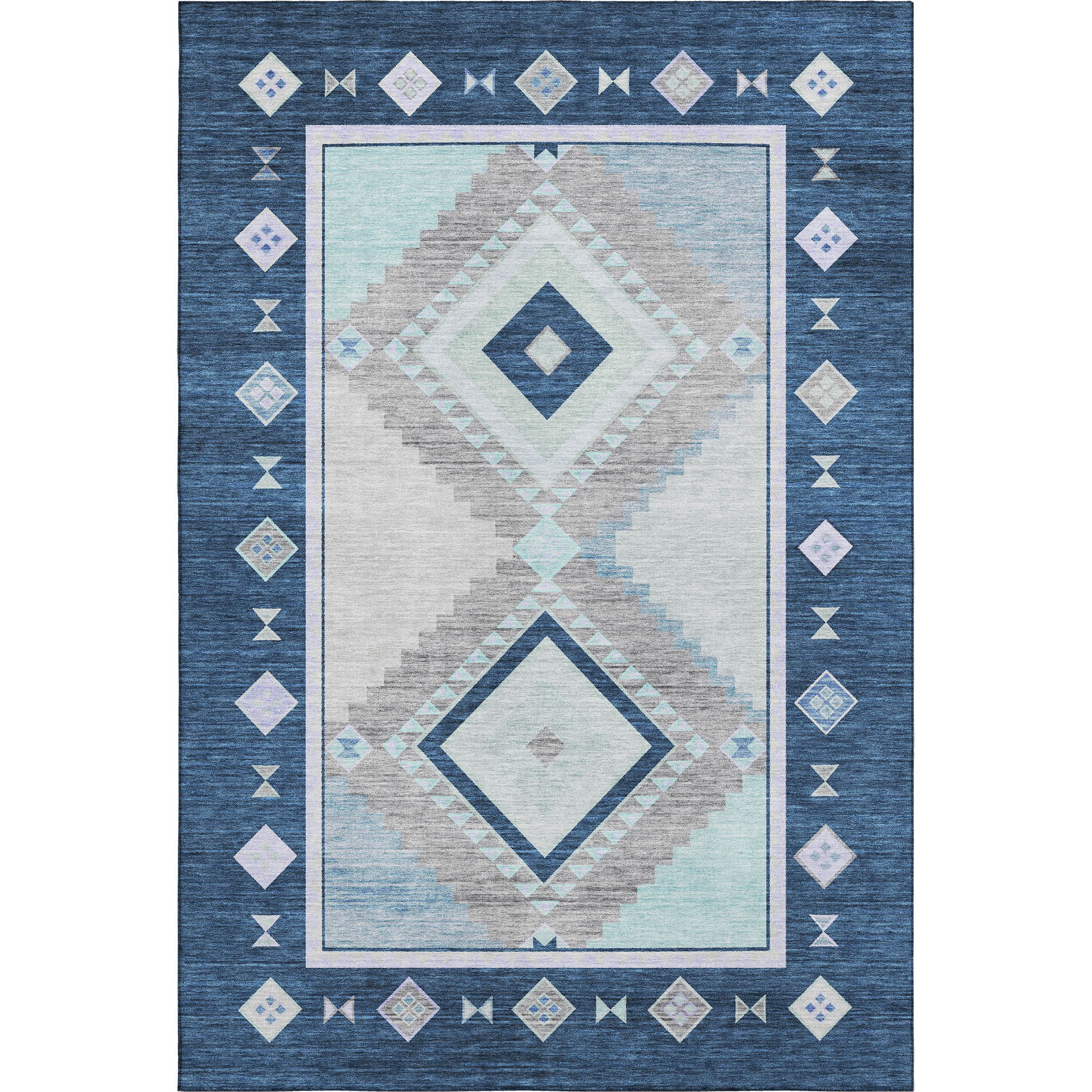 Vienna Machine Washable Southwest Blue Rug 2'6" x 3'10" #shape_Rectangle