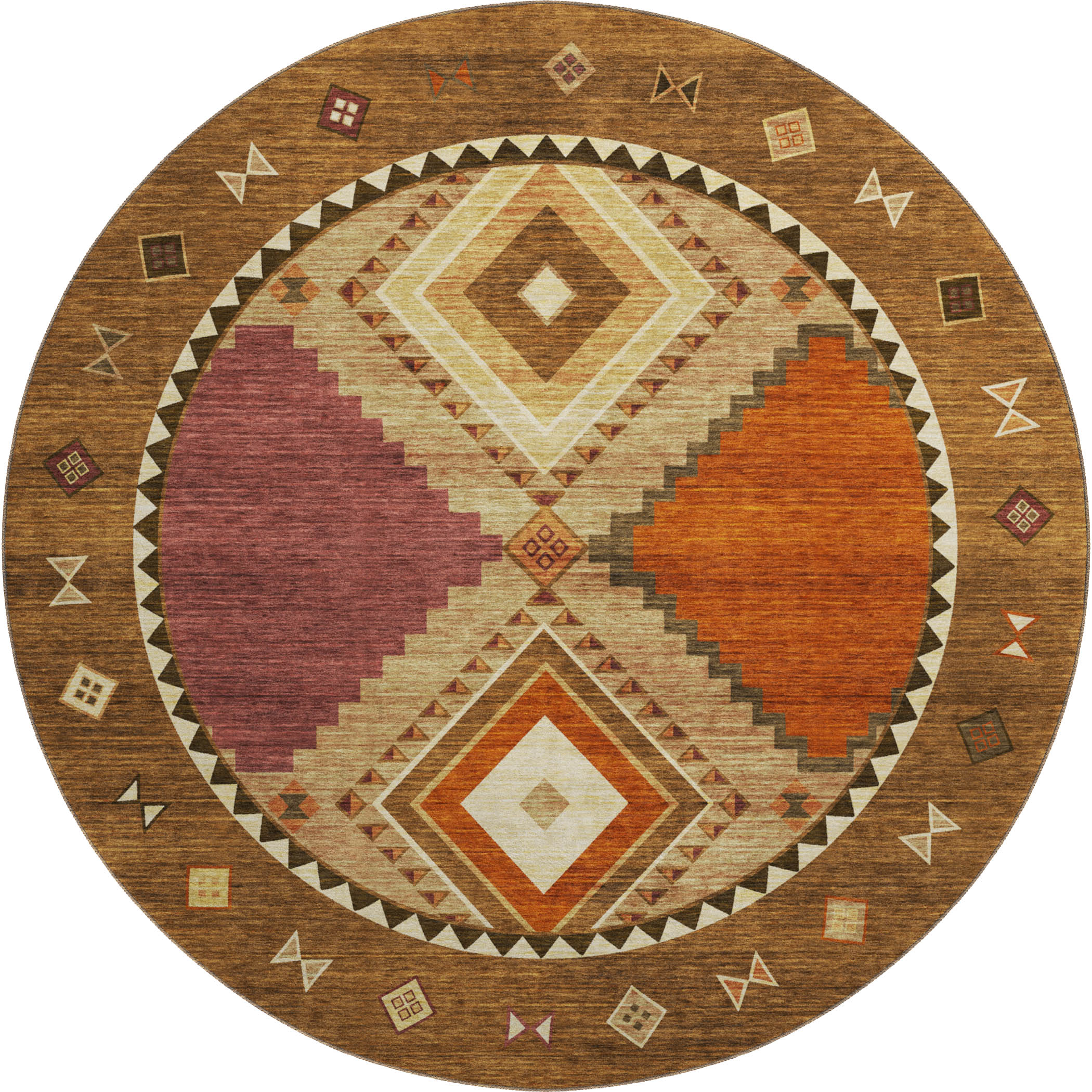 Vienna Machine Washable Southwest Brown Rug 8' x 8' #shape_Round