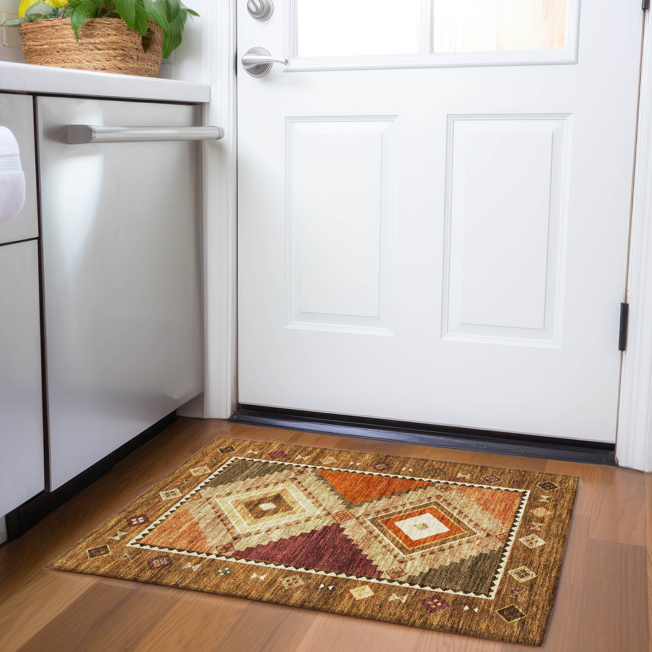 Vienna Machine Washable Southwest Brown Rug 1'8" x 2'6" #shape_Rectangle