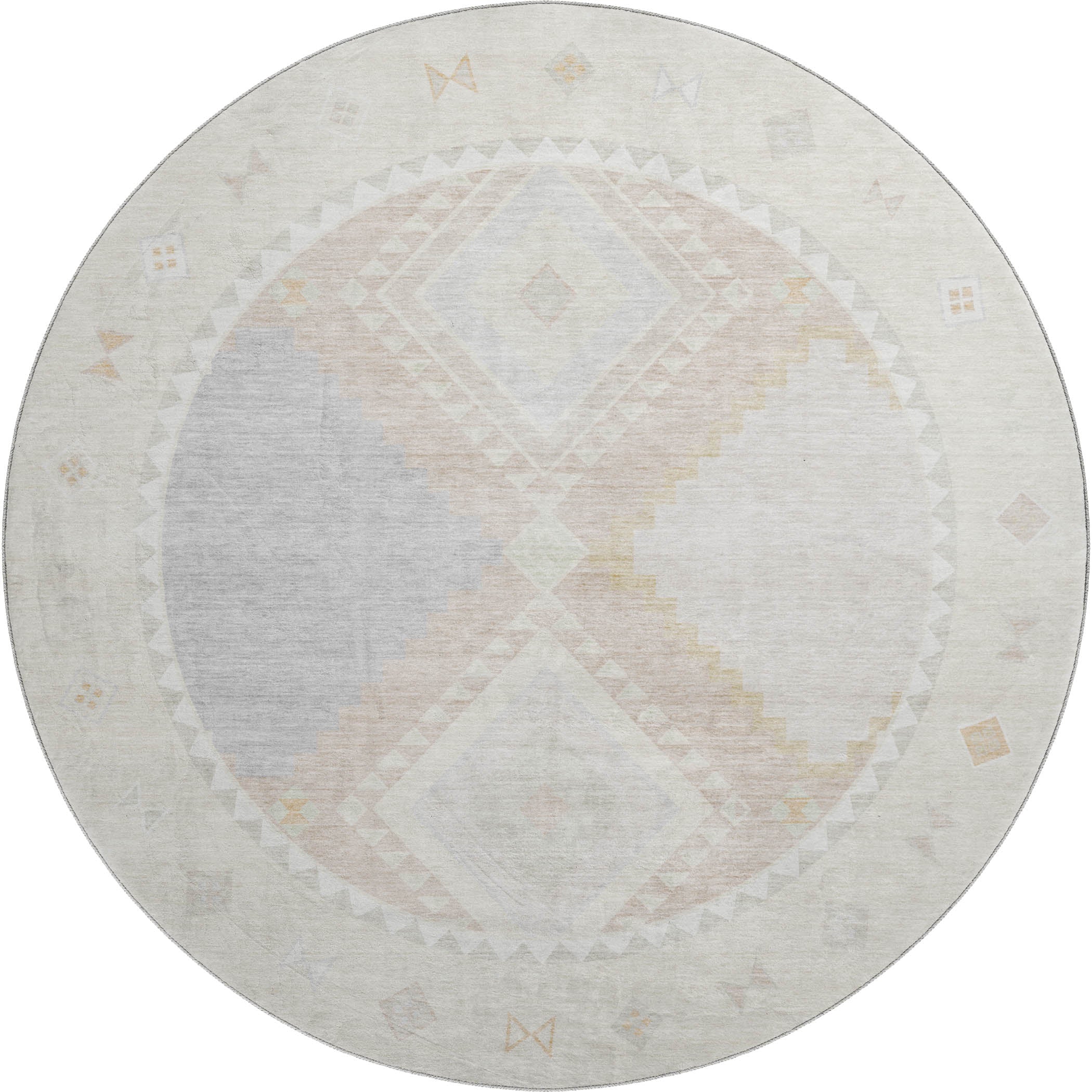 Vienna Machine Washable Southwest Gray Ivory Rug 8' x 8' #shape_Round
