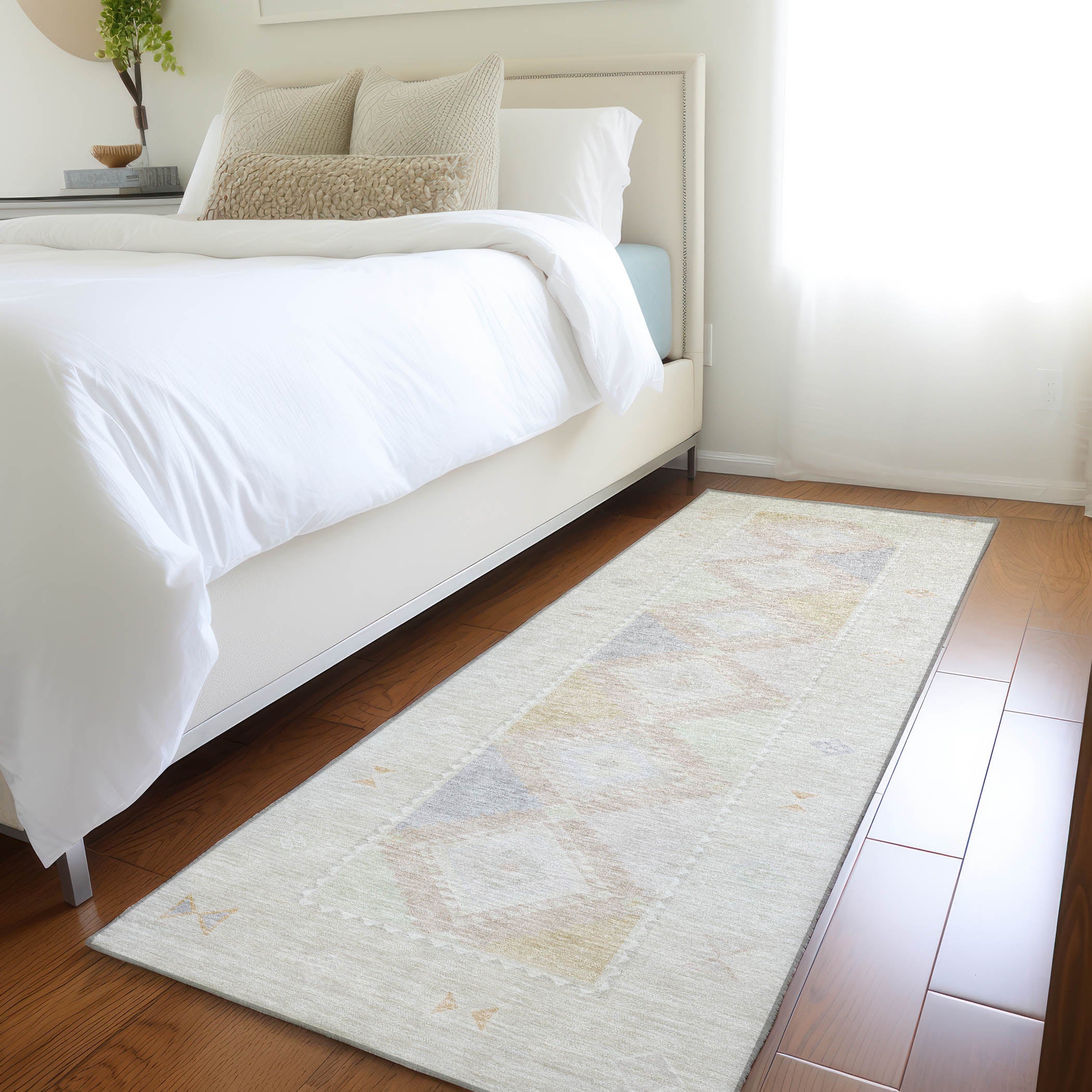 Vienna Machine Washable Southwest Gray Ivory Rug 2'3" x 7'6" #shape_Runner