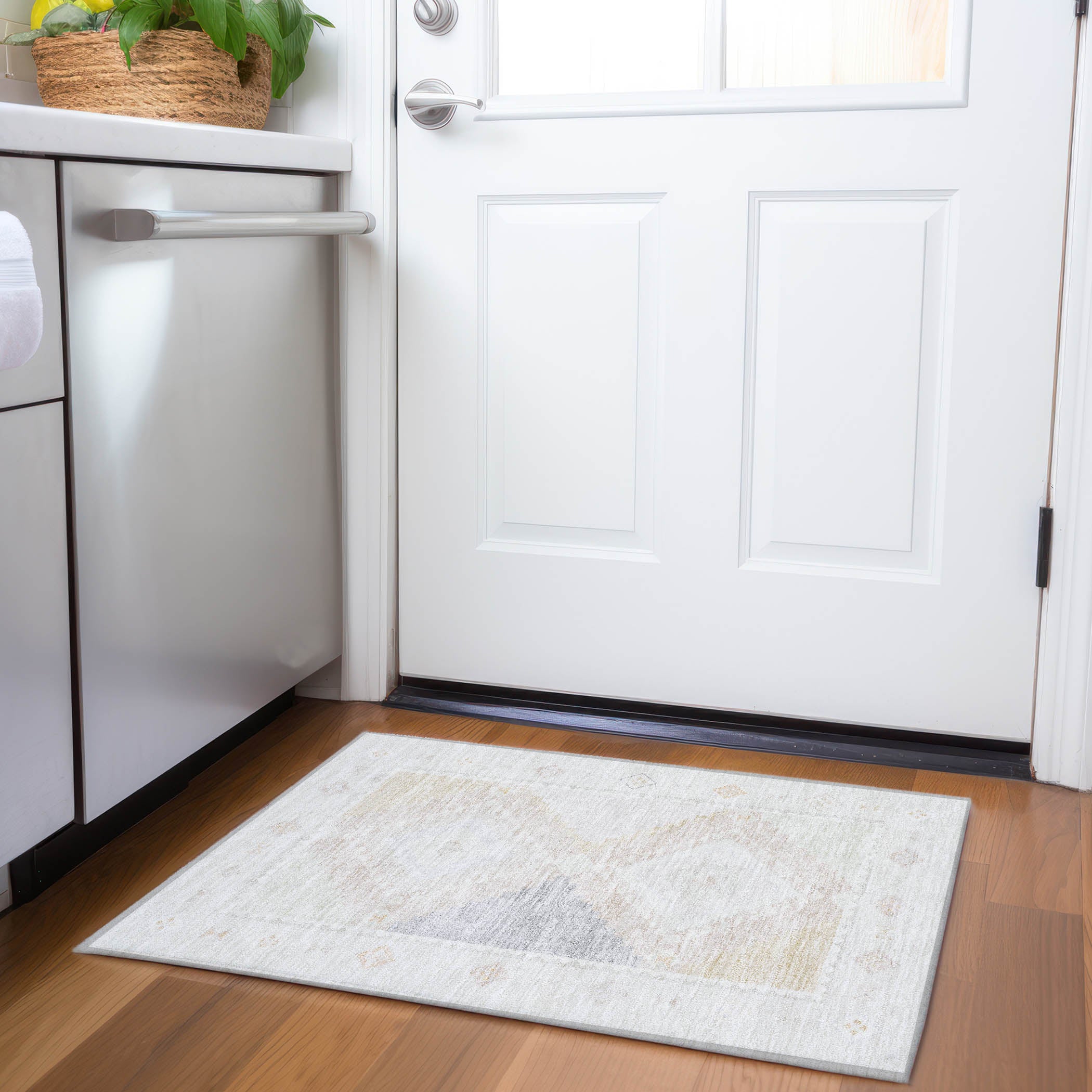 Vienna Machine Washable Southwest Gray Ivory Rug 1'8" x 2'6" #shape_Rectangle