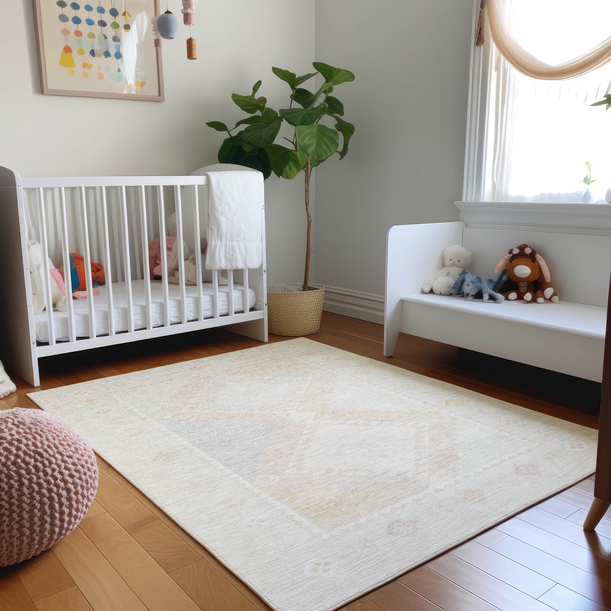 Vienna Machine Washable Southwest Gray Ivory Rug 2'6" x 3'10" #shape_Rectangle