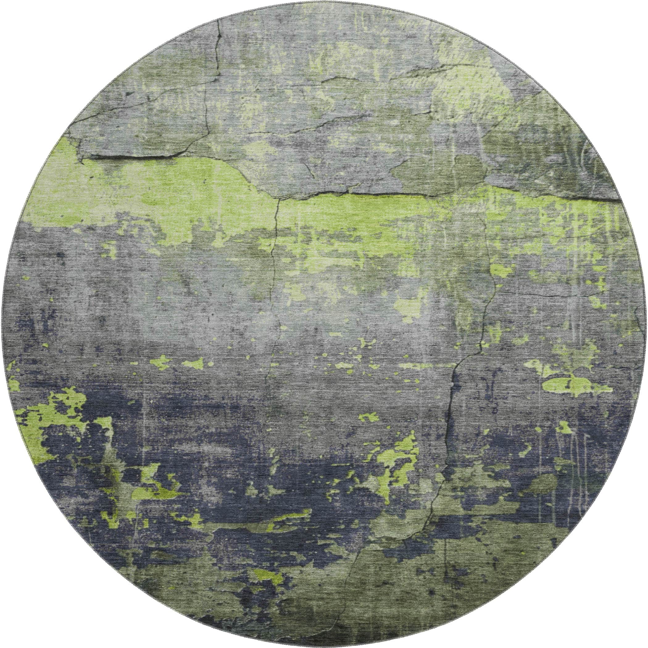 Kathmandu Machine Washable Transitional Lime Green Rug 8' x 8' #shape_Round